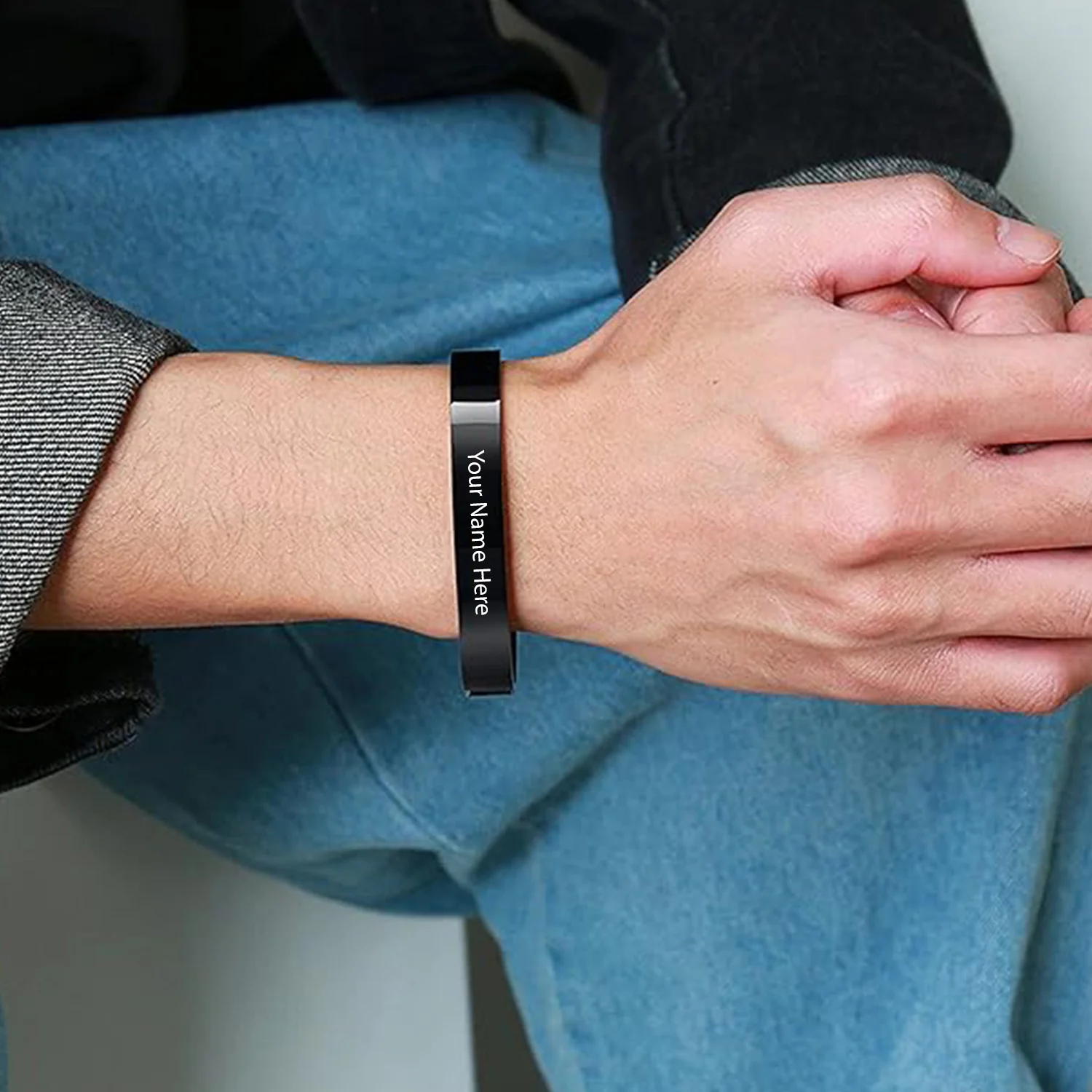 Customized / Personalized Stylish Kada Bracelet (1 Pc / Black) - Image 3