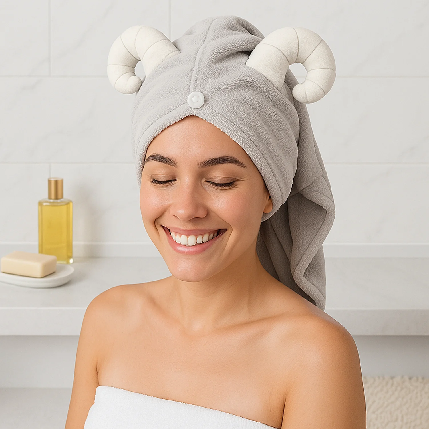 Cute Animal Ear Hooded Hair Drying Towel Wrap (1 Pc) - Image 6
