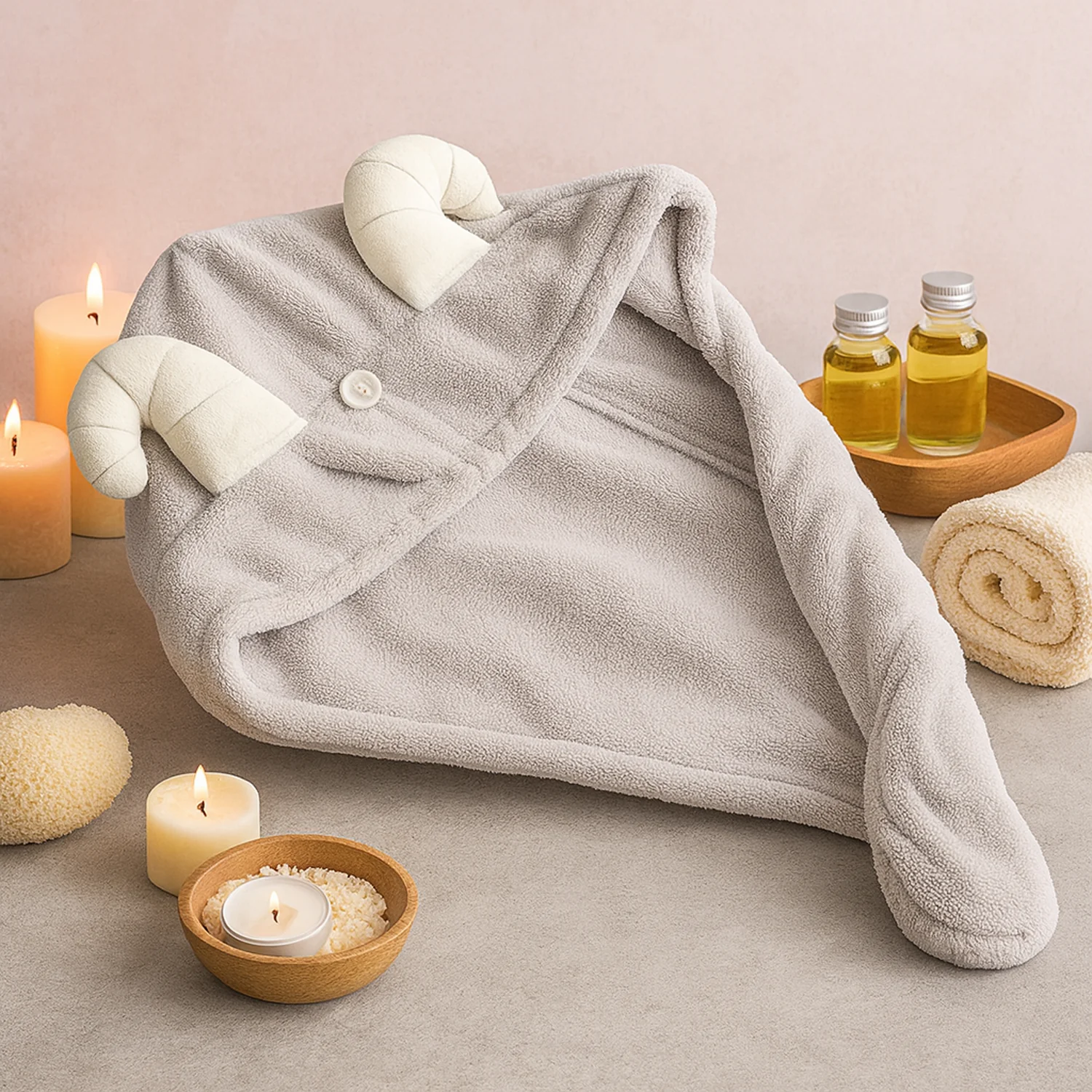 Cute Animal Ear Hooded Hair Drying Towel Wrap (1 Pc) - Image 8