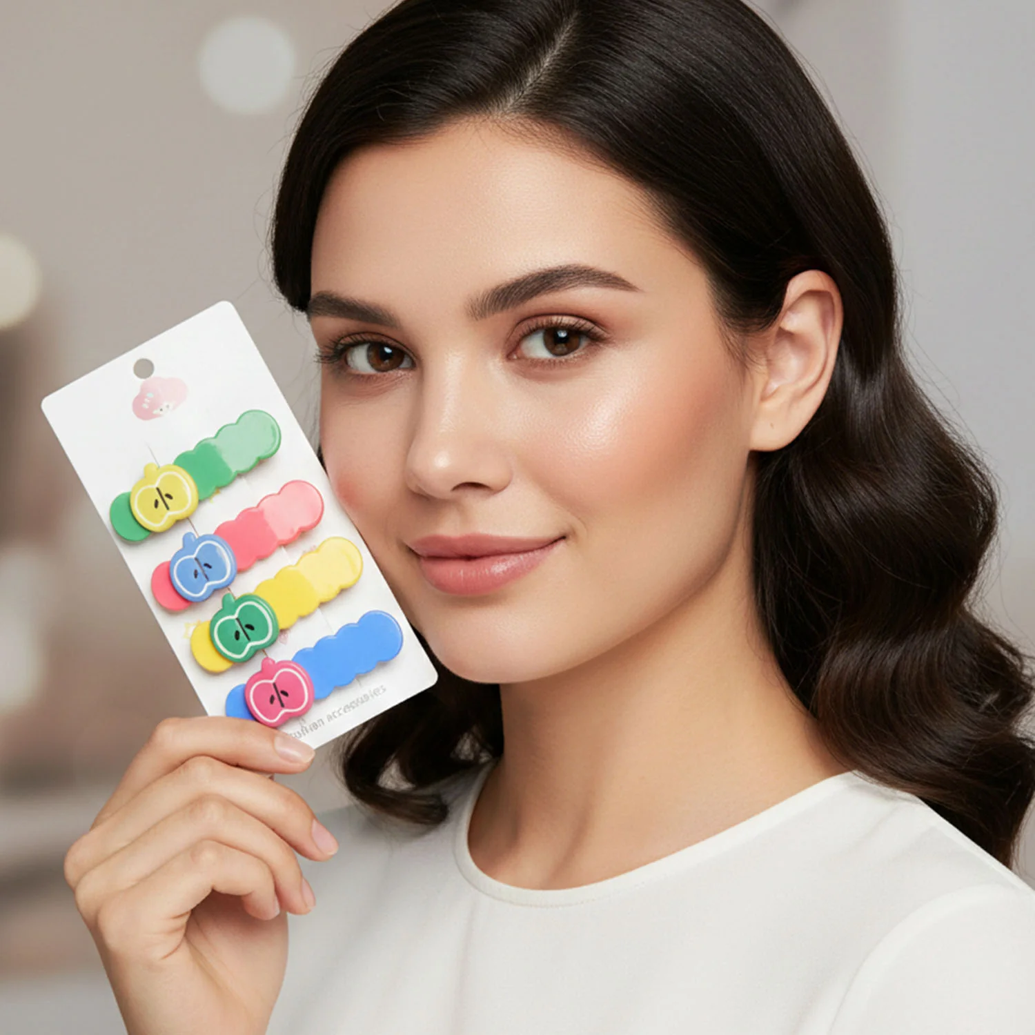 Cute Apple Design Hair Clip Set (4 Pc) - Image 3