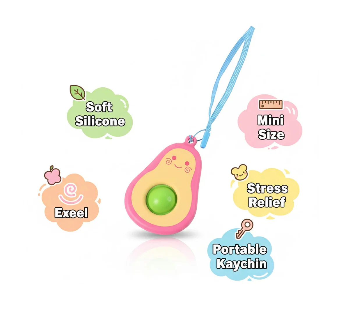 Cute Avocado-Shaped Mini Push Pop Keychain Toy with Strap (1 Pc) - Image 2