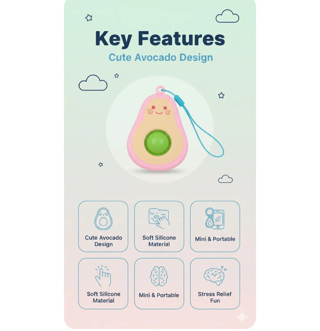 Cute Avocado-Shaped Mini Push Pop Keychain Toy with Strap (1 Pc) - Image 5