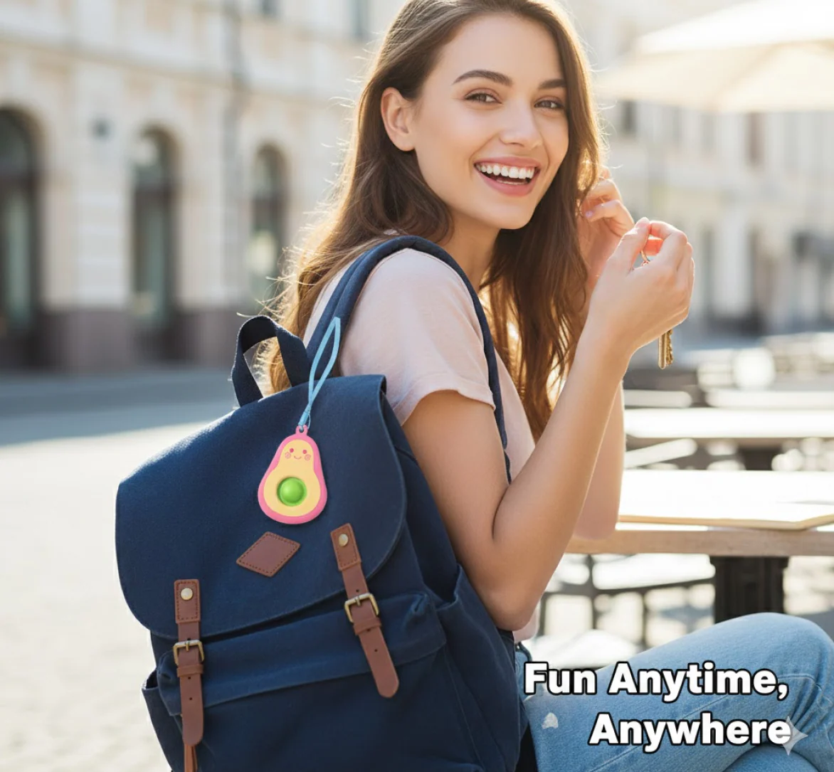 Cute Avocado-Shaped Mini Push Pop Keychain Toy with Strap (1 Pc) - Image 6