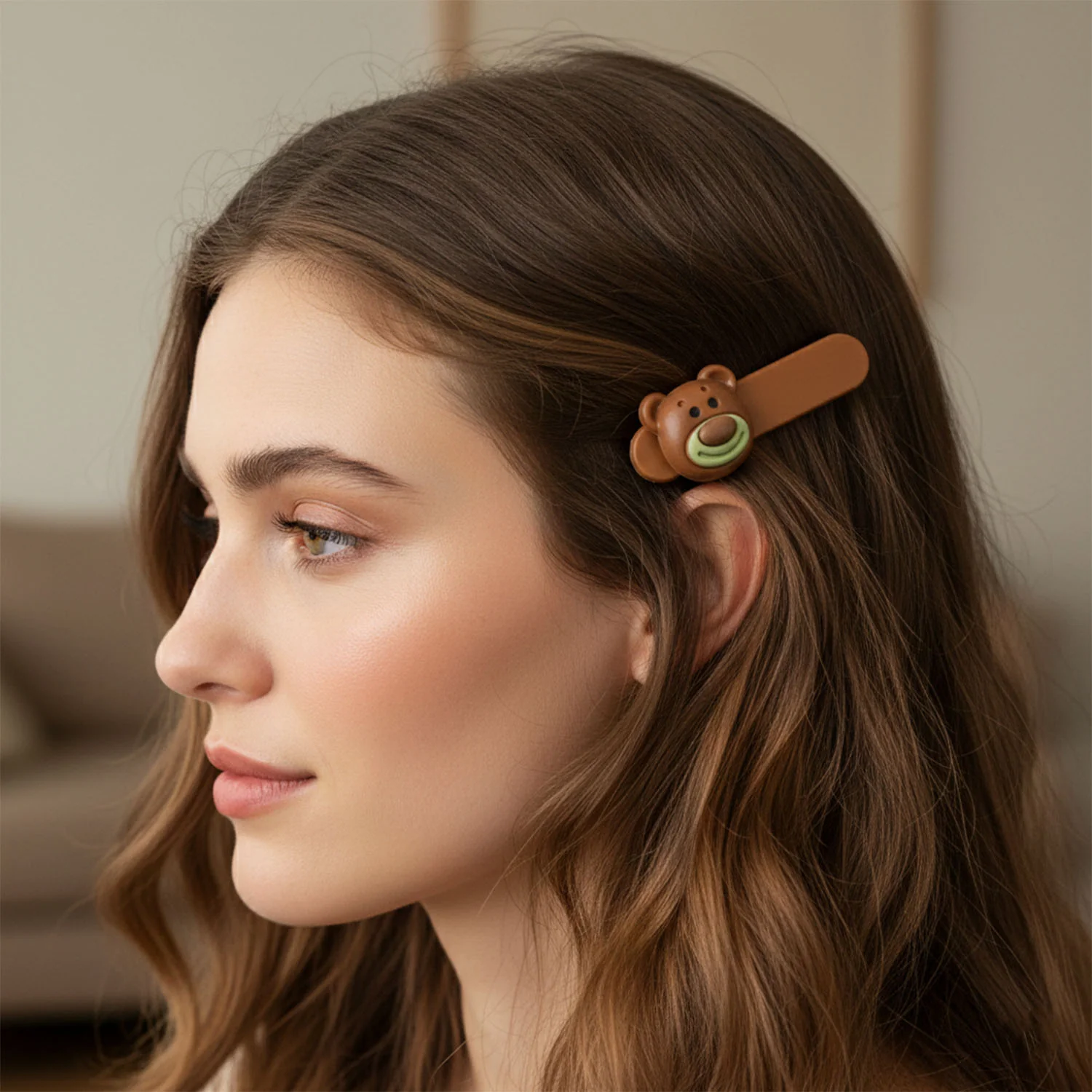 Cute Bear Face Decorative Hair Clips Set (4 Pc) - Image 4