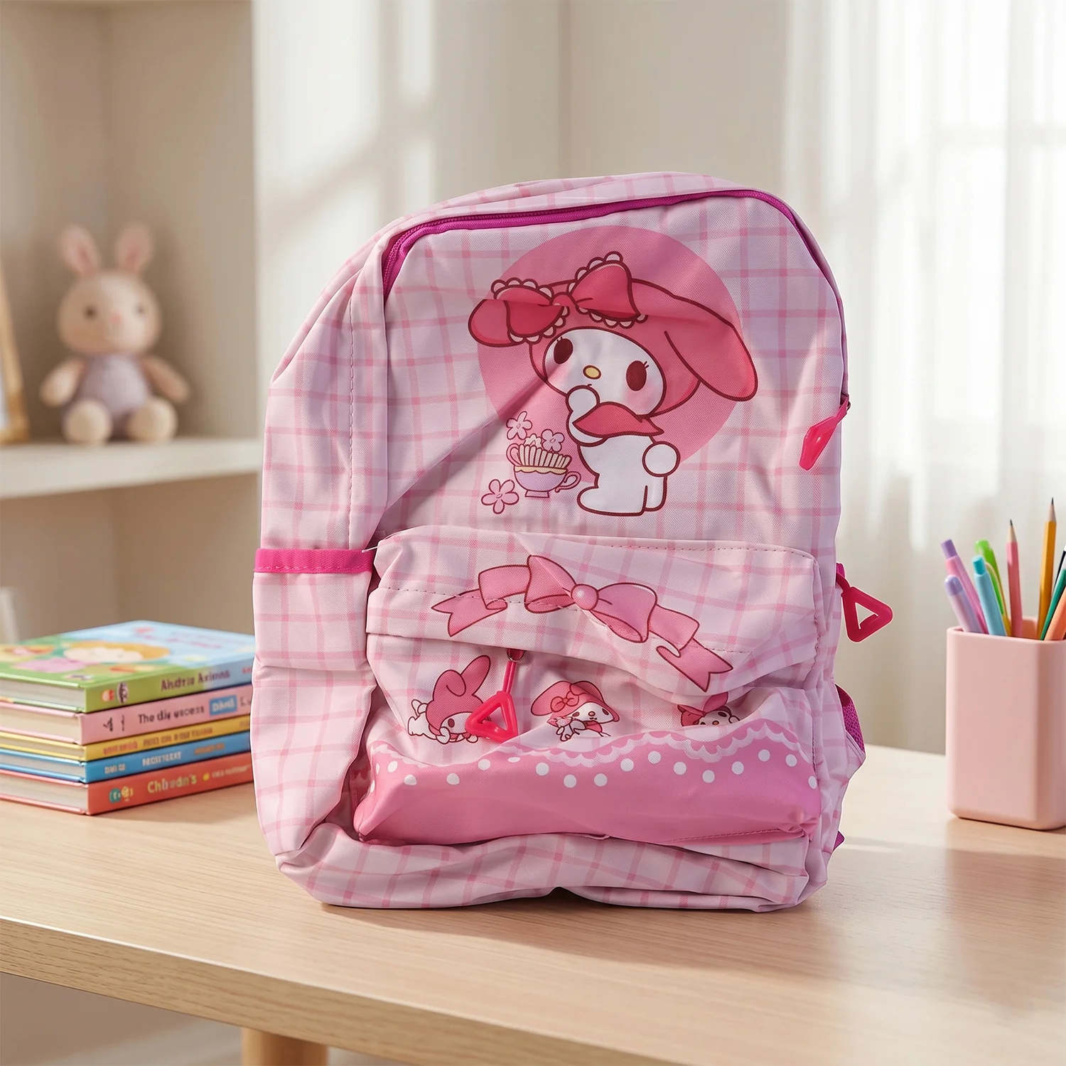 Cute Bow and Bunny Design Backpack – (1 Pc, 13 Inch) - Image 8