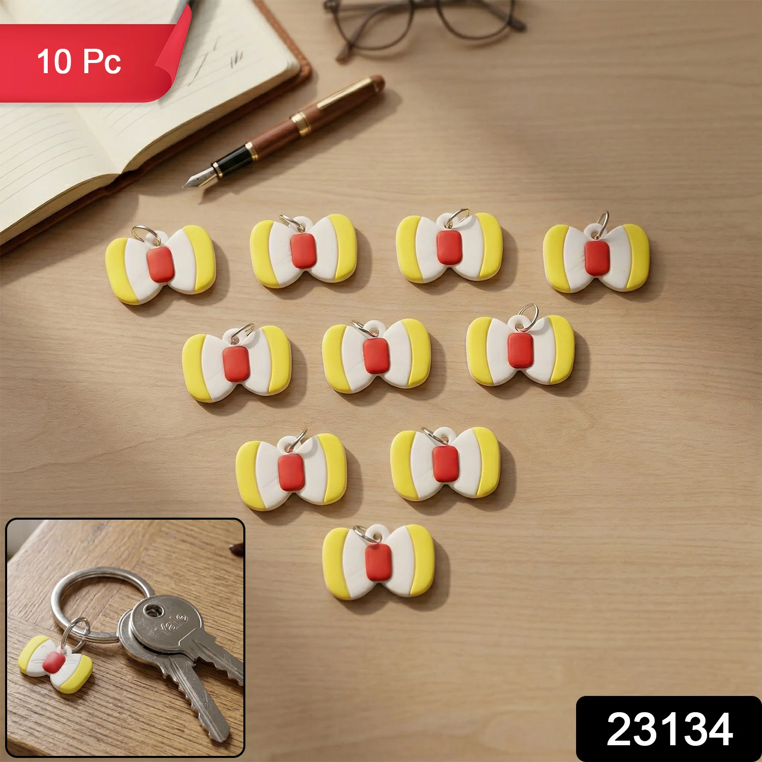 Cute Bow Shape Bag Charm Keychain Set (10  Pc) - Image 2