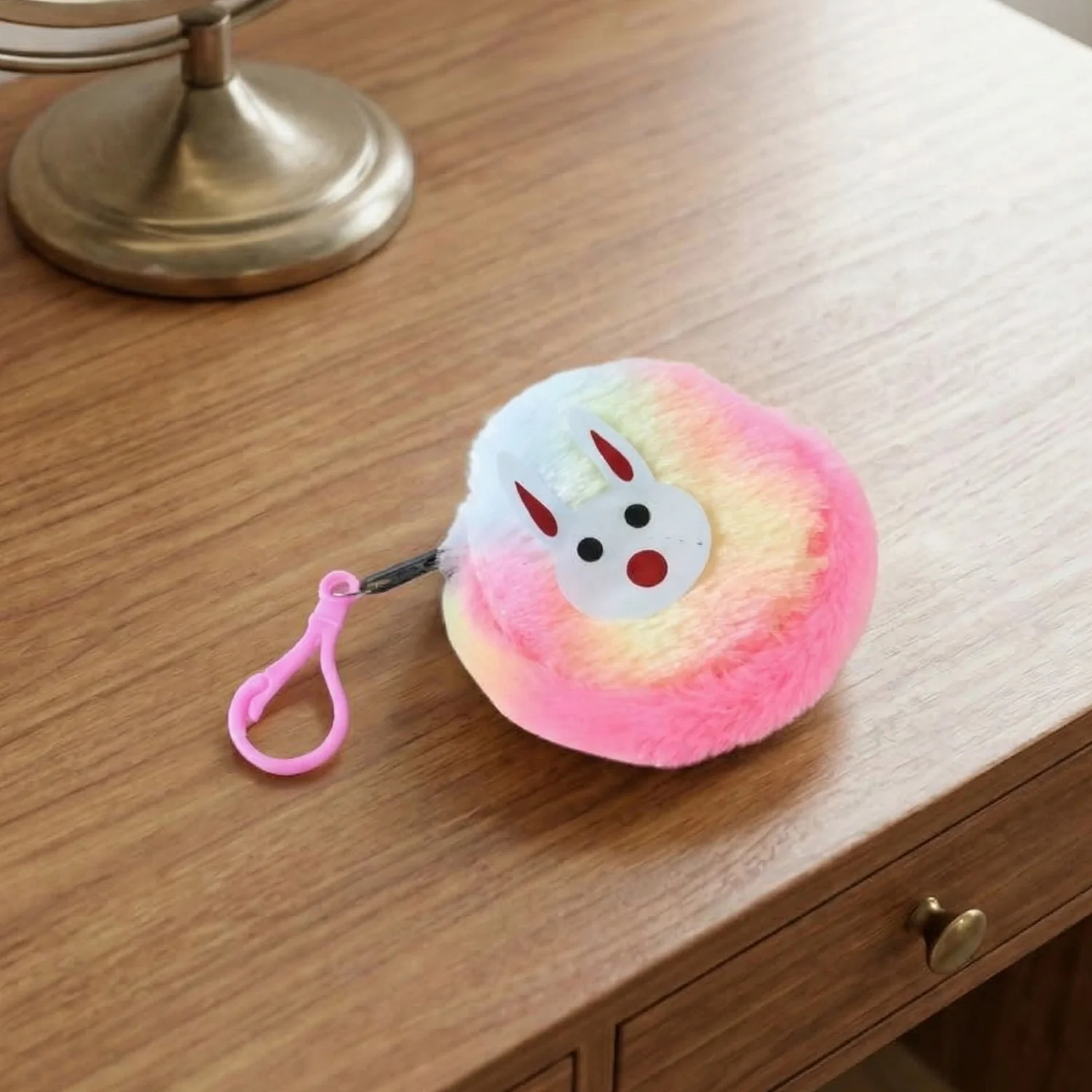 Cute Bunny Design Rainbow Fur Mini Coin Purse Keychain (1 Pc) - Image 3