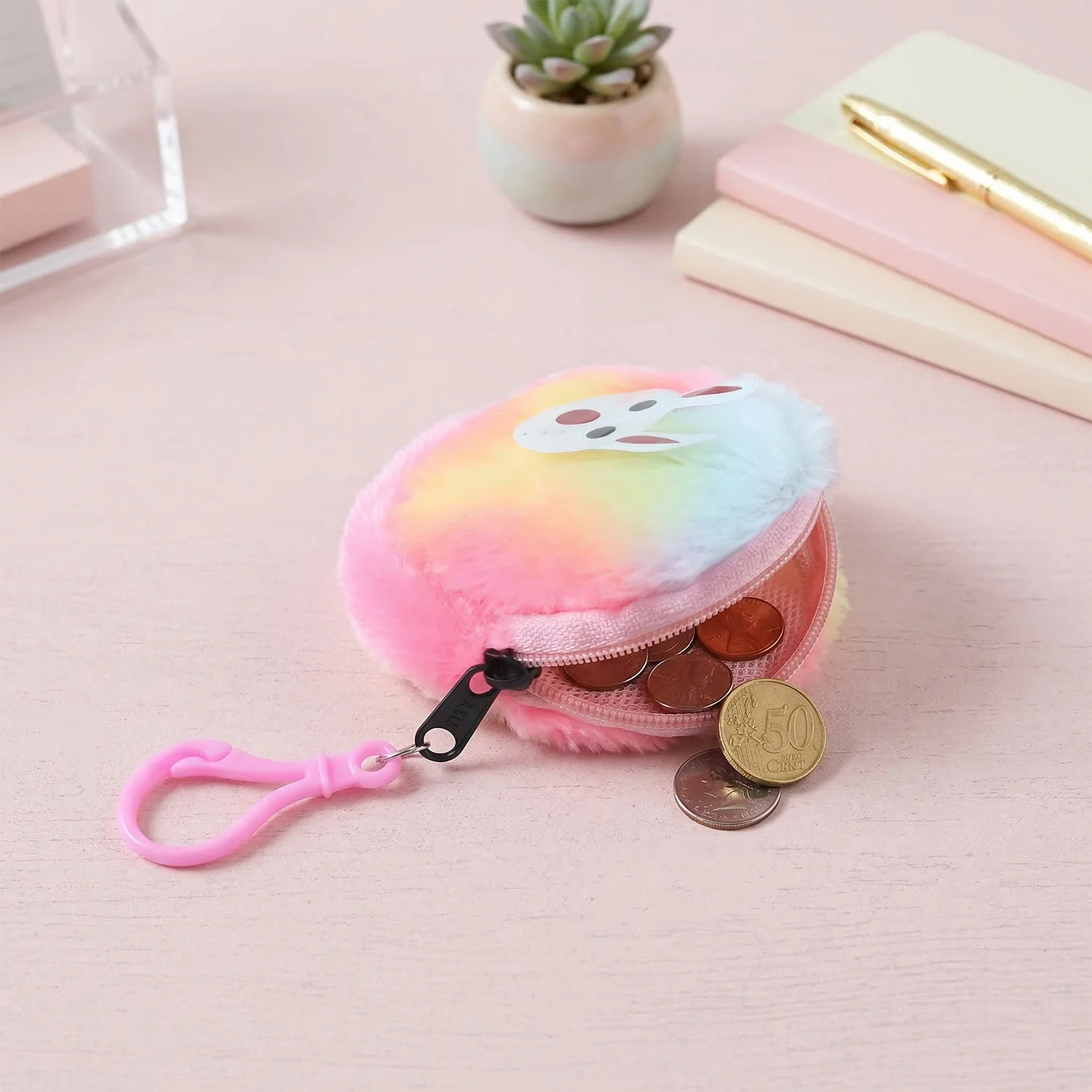 Cute Bunny Design Rainbow Fur Mini Coin Purse Keychain (1 Pc) - Image 7