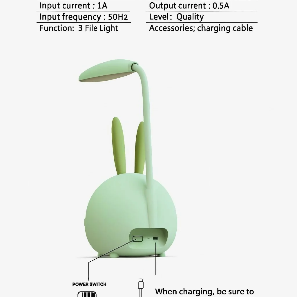 Cute Bunny LED Desk Lamp with Adjustable Neck & USB Charging for Study - Image 6
