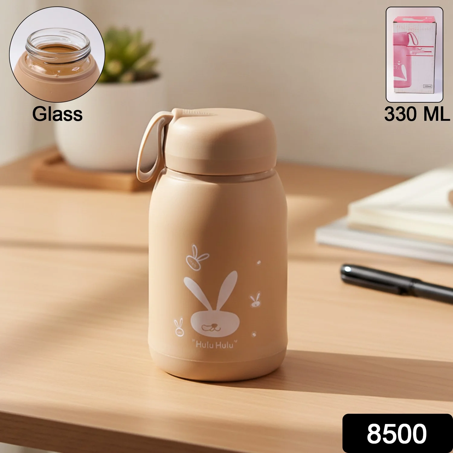 Cute Bunny Print Glass Drinking Bottle (330ML / 1 Pc, Mix Color) - Image 2