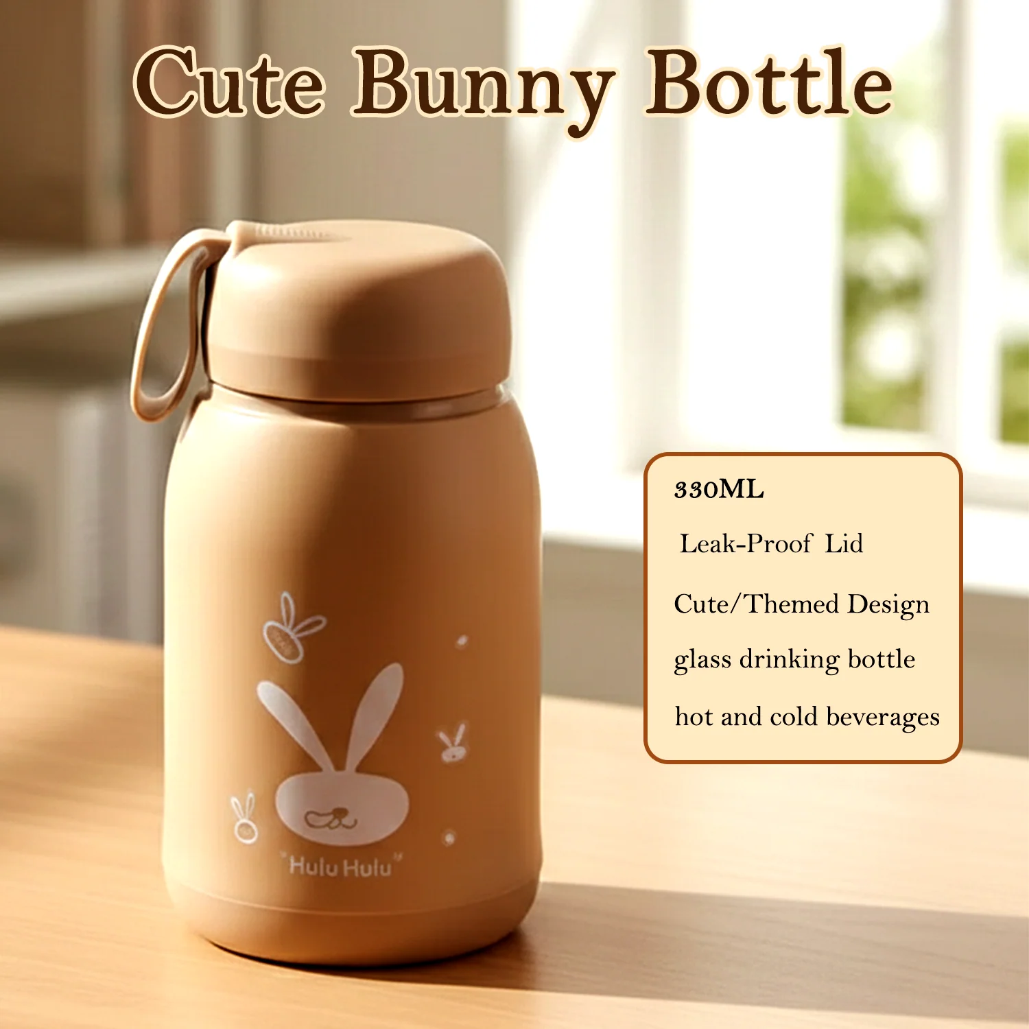 Cute Bunny Print Glass Drinking Bottle (330ML / 1 Pc, Mix Color) - Image 4
