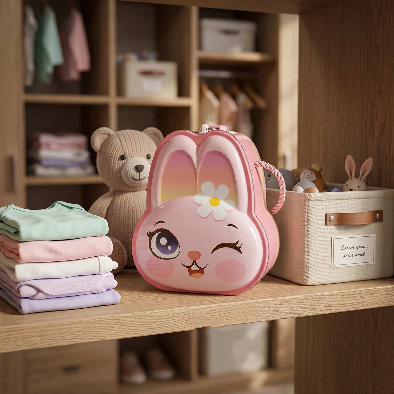 Cute Bunny-Shaped Metal Piggy Bank with Lock & Key – 1 Pc, Mix Design - Image 5