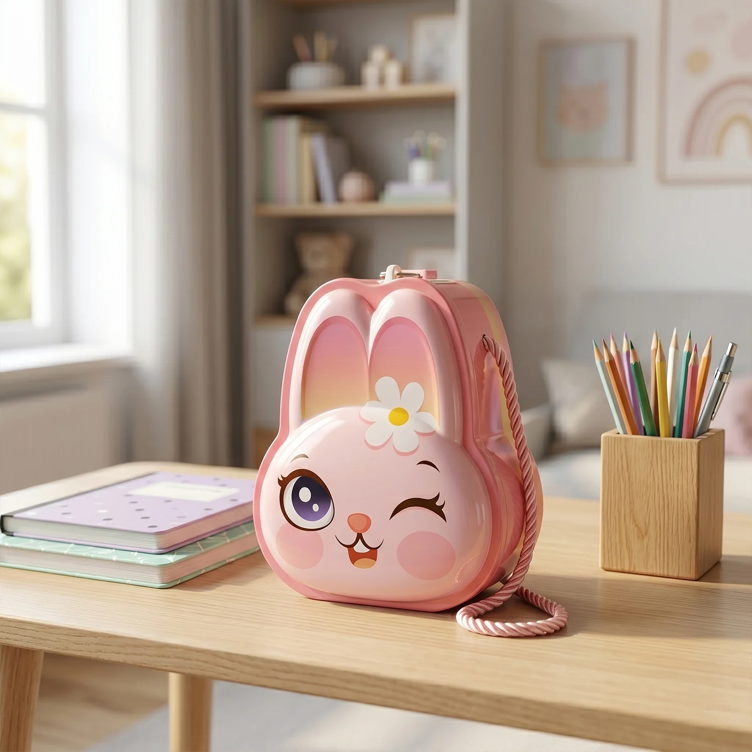 Cute Bunny-Shaped Metal Piggy Bank with Lock & Key – 1 Pc, Mix Design - Image 6