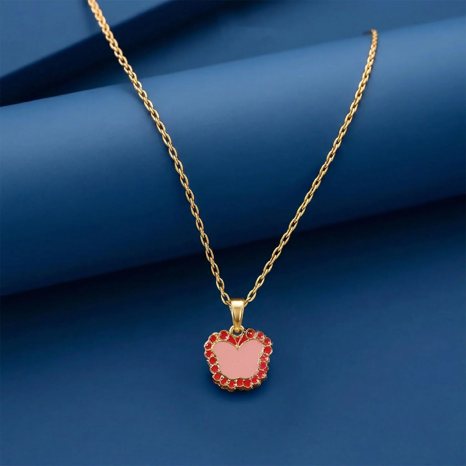 Cute Butterfly-Shaped Gold Pendant Necklace with Color Stones - Image 2