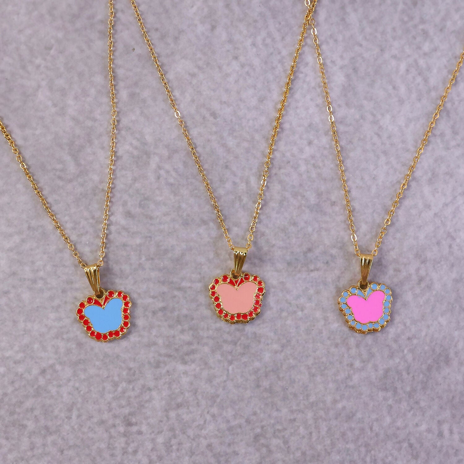 Cute Butterfly-Shaped Gold Pendant Necklace with Color Stones - Image 3