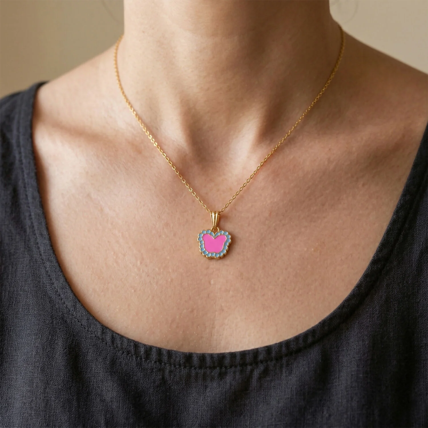 Cute Butterfly-Shaped Gold Pendant Necklace with Color Stones - Image 4