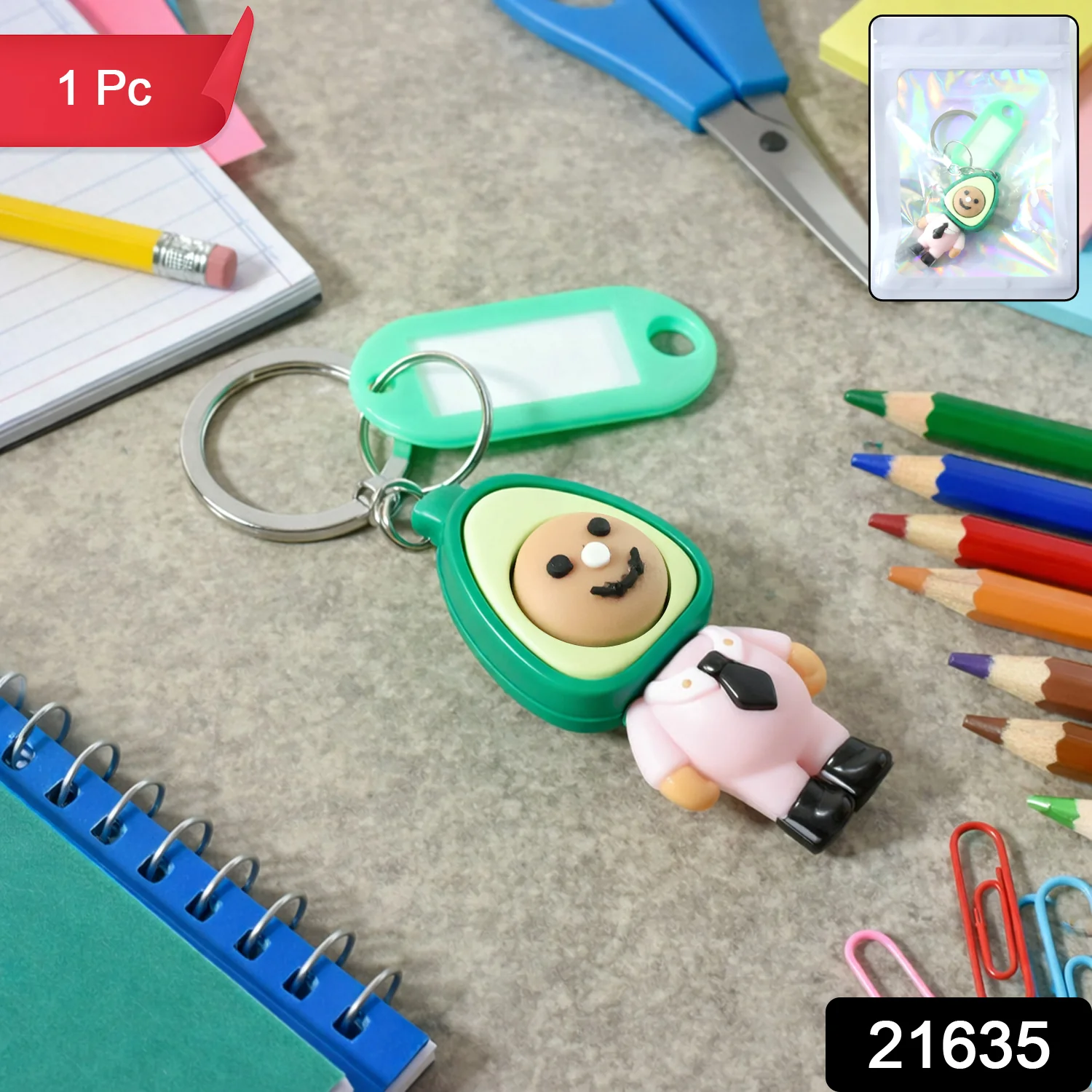 Cute Cartoon Avocado Character Keychain (1 Pc) - Image 2