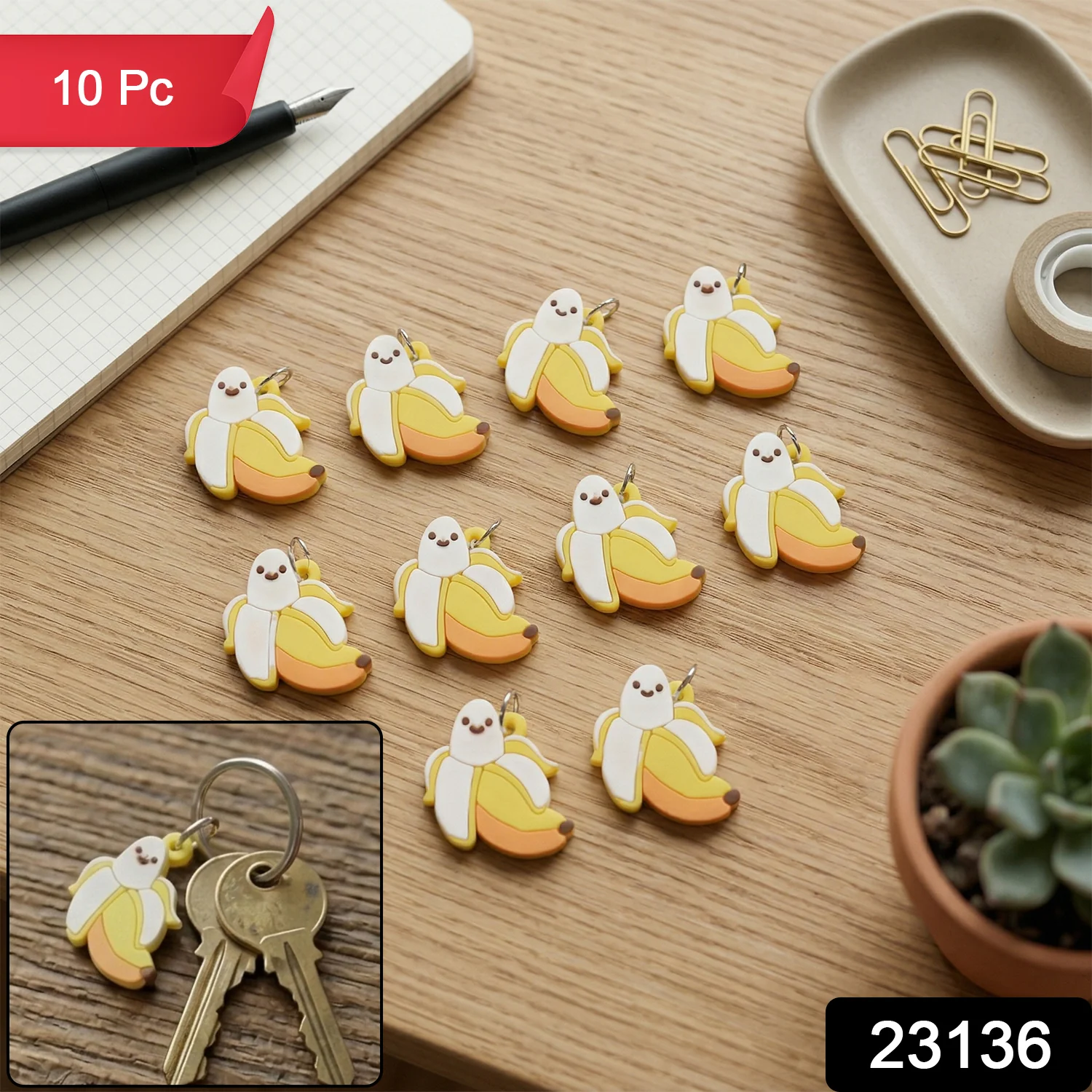 Cute Cartoon Banana Bag Charm Keychain Set (10 Pc) - Image 2