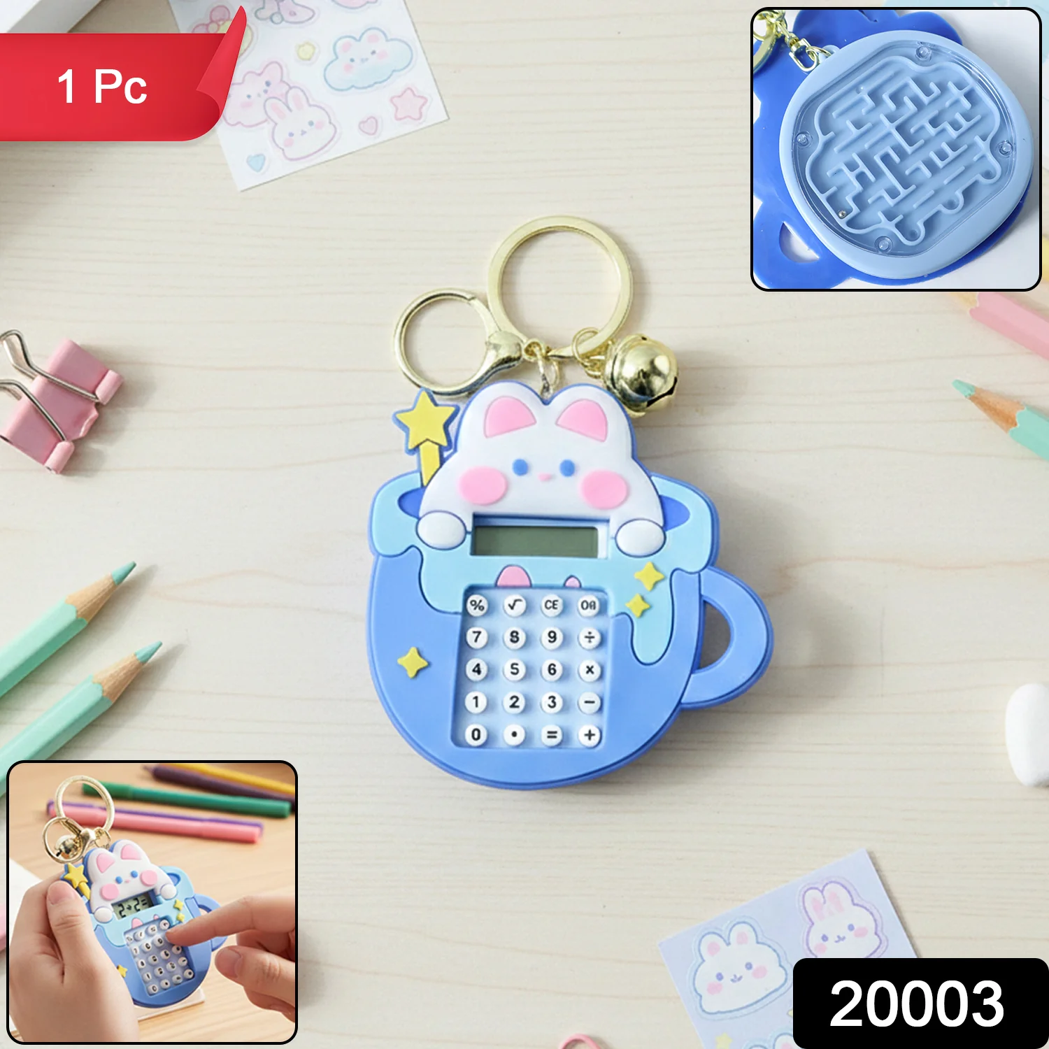 Cute Cartoon Bunny Calculator Keychain with Mini Digital Display (1 Pc) - Image 2