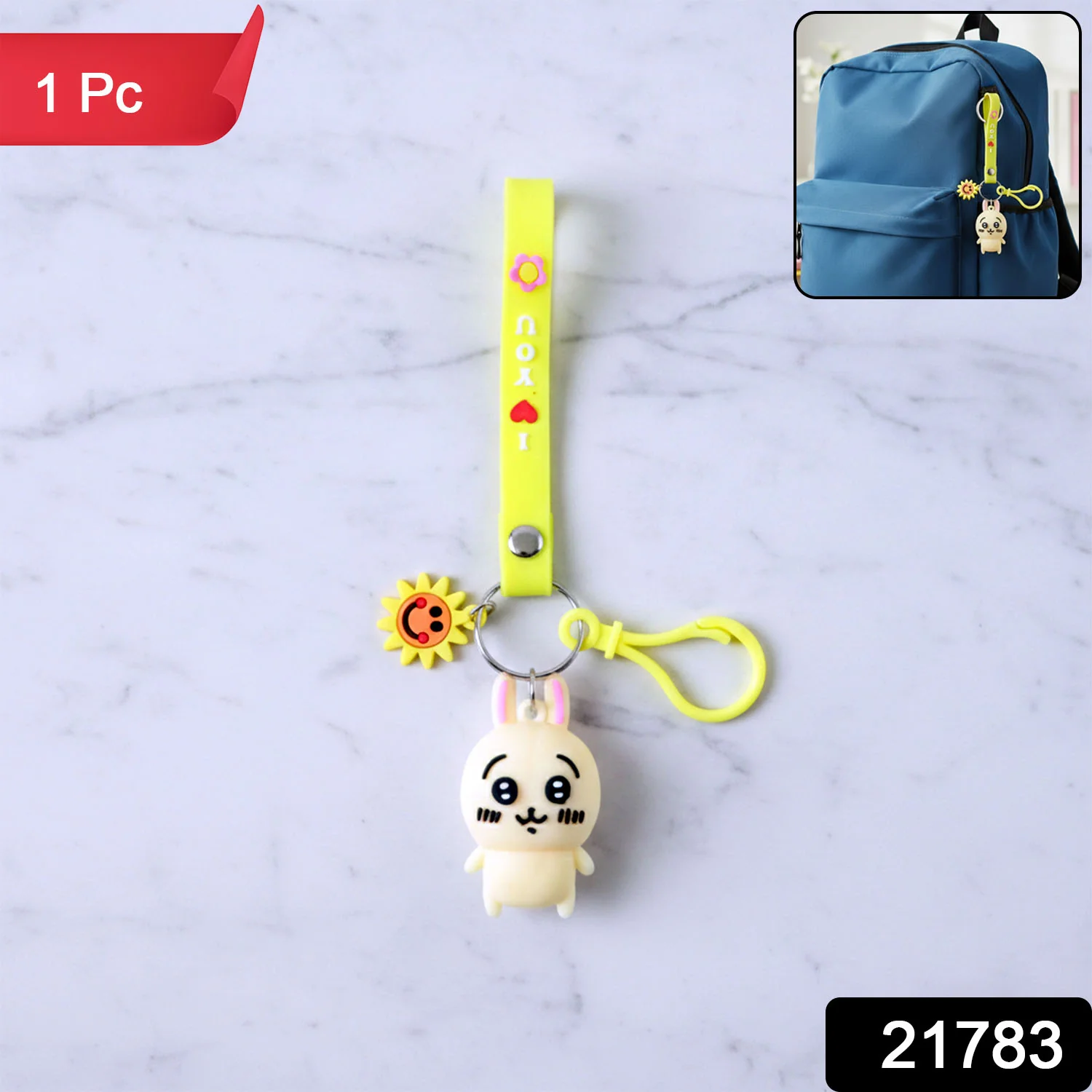 Cute Cartoon Bunny Silicone Keychain with Decorative Strap (1 Pc) - Image 2