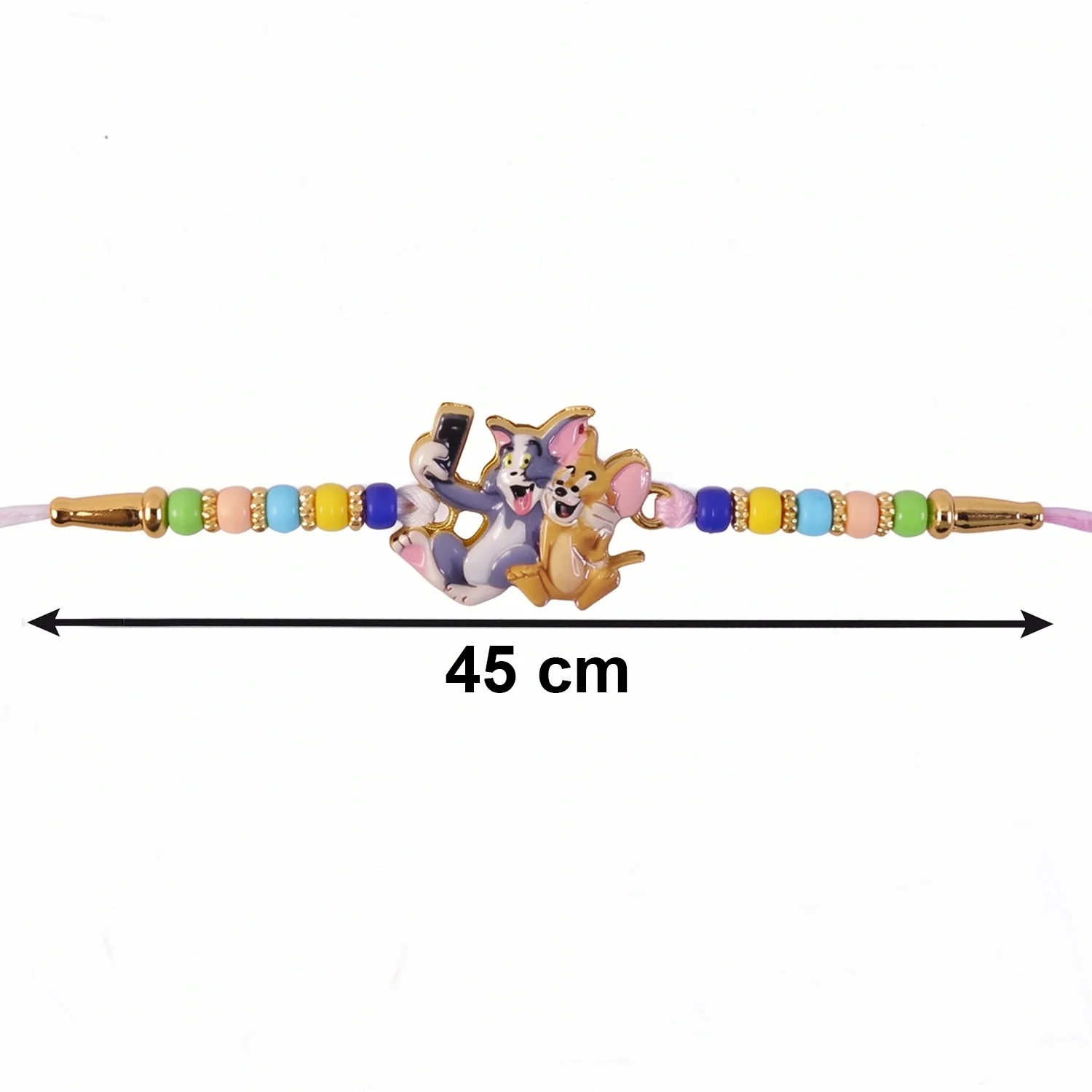Cute Cartoon Cat and Mouse Pastel Bead Kids Rakhi - Image 5