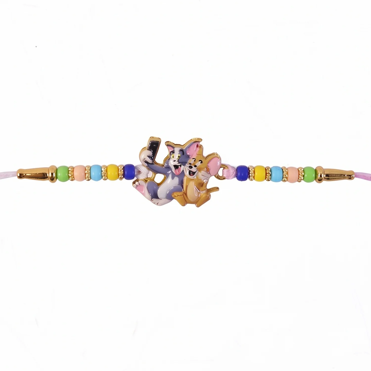 Cute Cartoon Cat and Mouse Pastel Bead Kids Rakhi - Image 6
