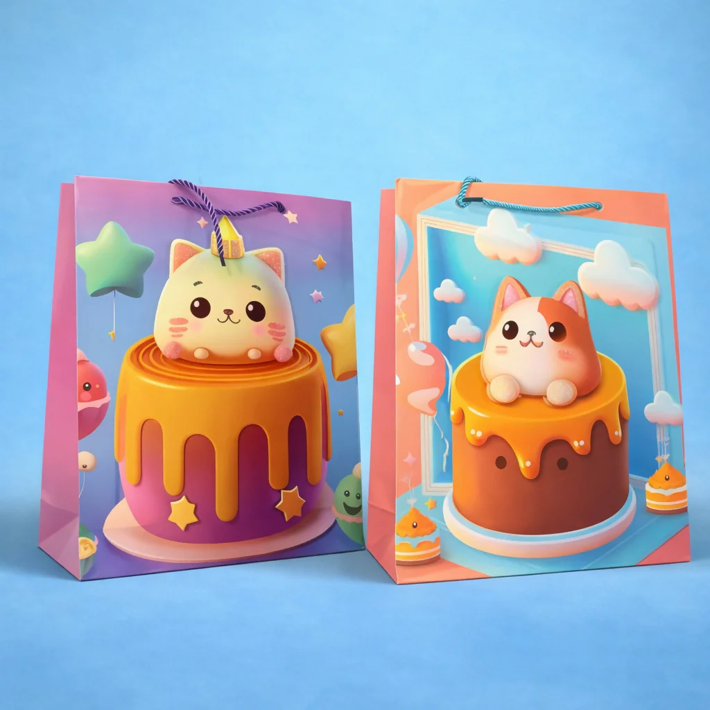Cute Cartoon Cat Design Gift Paper Bag with Handle 1 Piece - Image 2