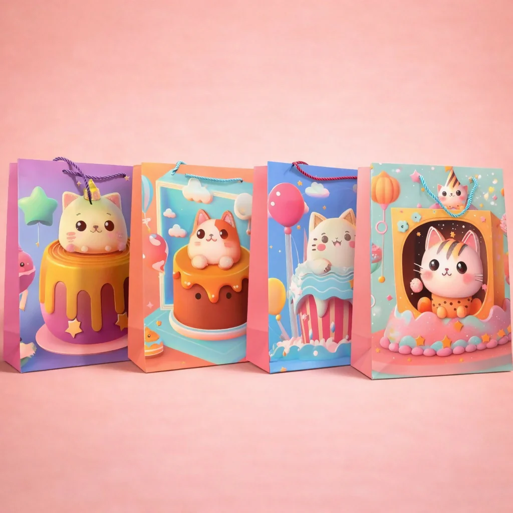 Cute Cartoon Cat Design Gift Paper Bag with Handle 1 Piece - Image 3