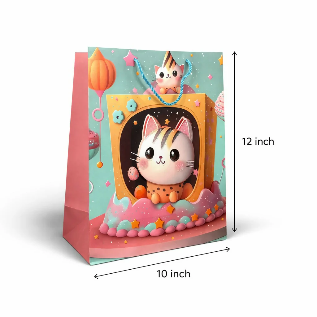 Cute Cartoon Cat Design Gift Paper Bag with Handle 1 Piece - Image 4