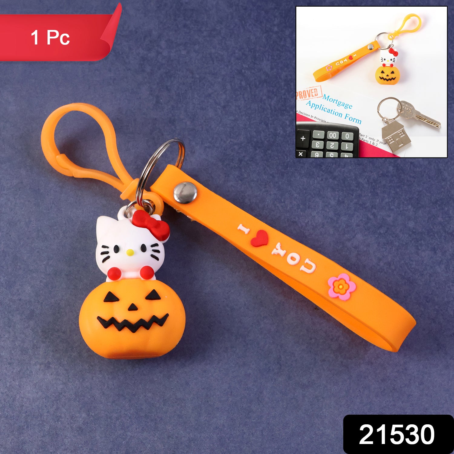 Cute Cartoon Cat & Pumpkin Theme Silicone Keychain (1 Pc) - Image 2