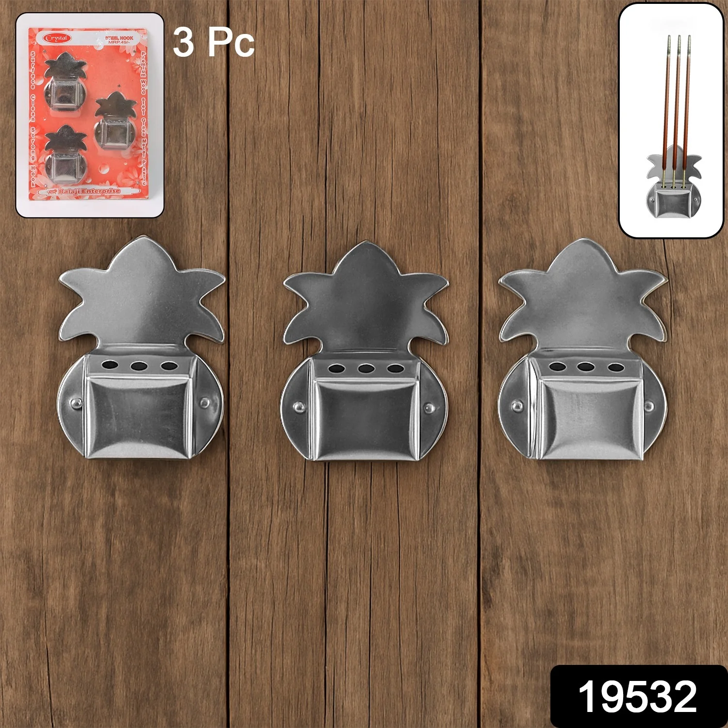 Wall-Mount Metal Incense Stick Holders (3 Pc) - Image 2