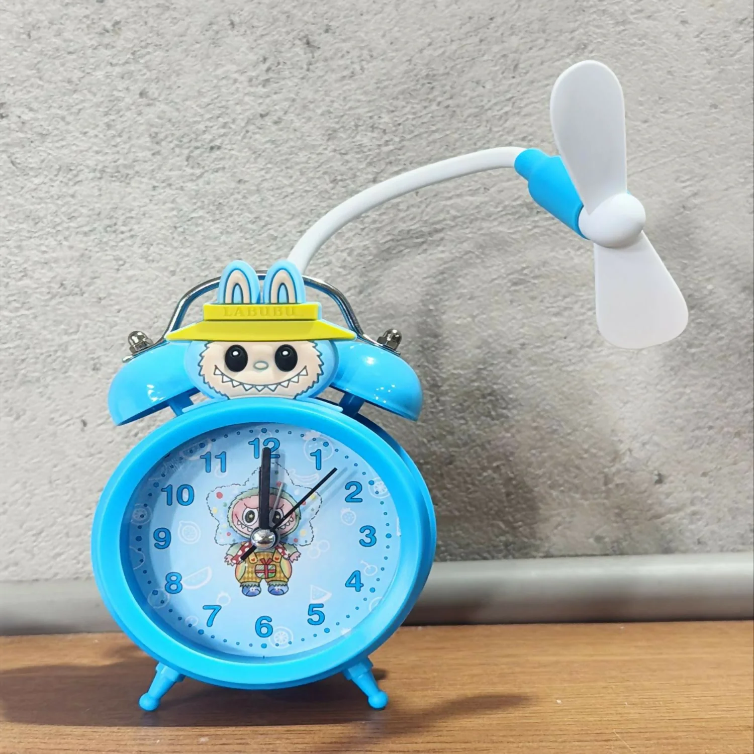 Cute Cartoon Dual Bell Kids Alarm Clock with Cooling Fan Loud Retro Table Clock - Image 5