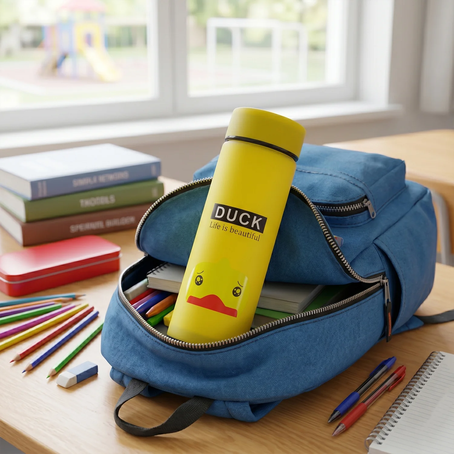 Cute Cartoon Design Frosted Glass Water Bottle with Leak Proof Lid (450 ML) - Image 5