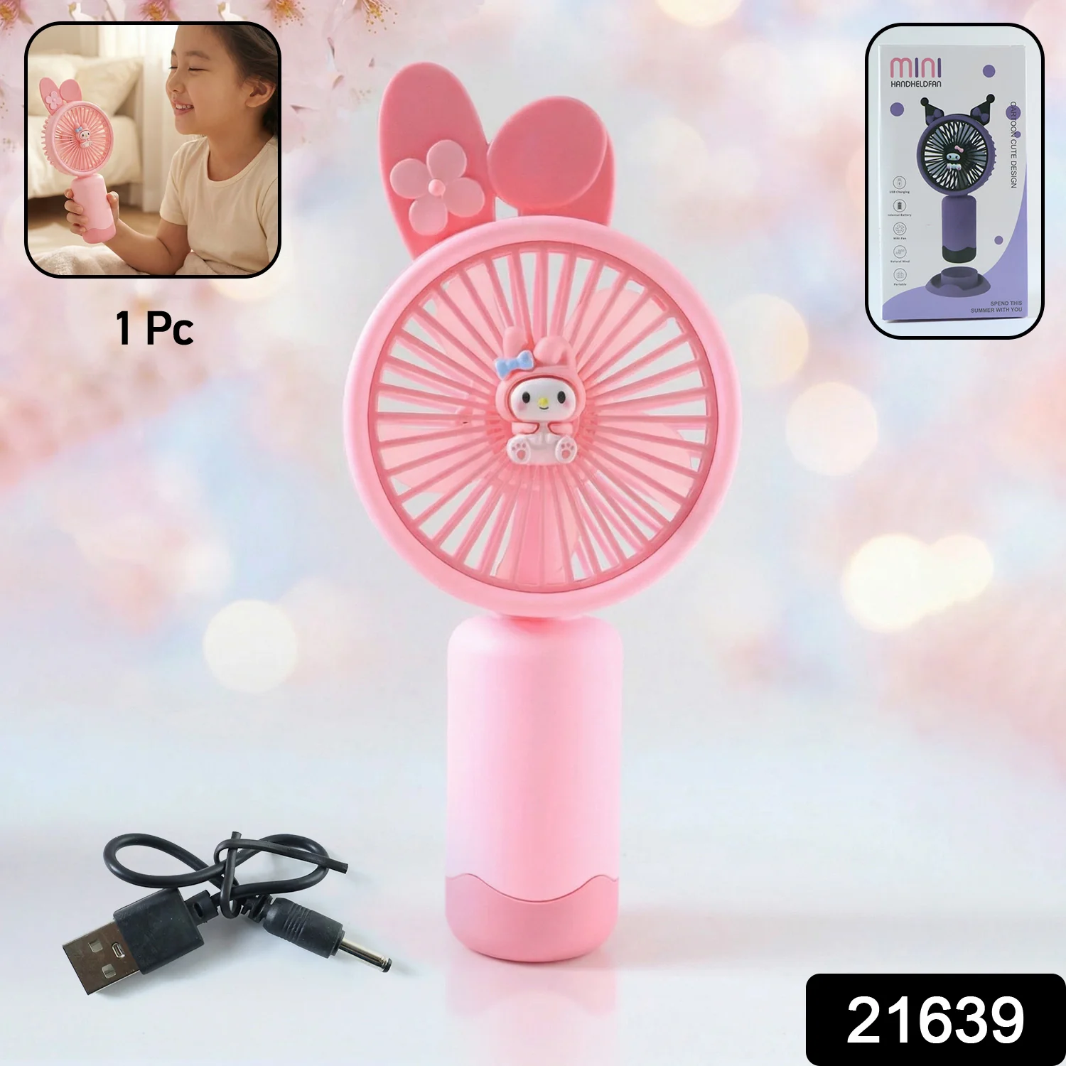 Cute Cartoon Design Rechargeable Mini Handheld Fan (1 Pc) - Image 2