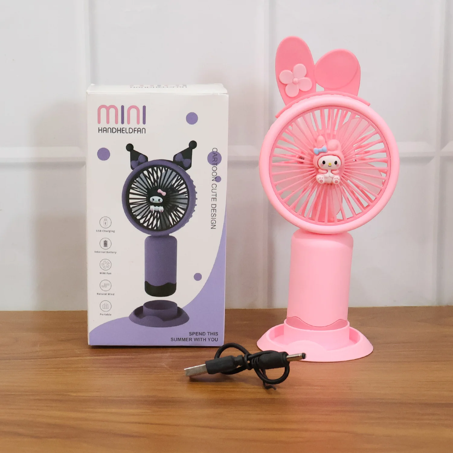 Cute Cartoon Design Rechargeable Mini Handheld Fan (1 Pc) - Image 8