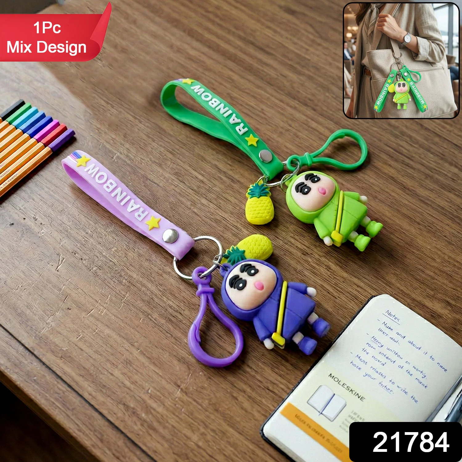 Cute Cartoon Doll Keychain with Strap and Pineapple Charm (1 Pc) - Image 2