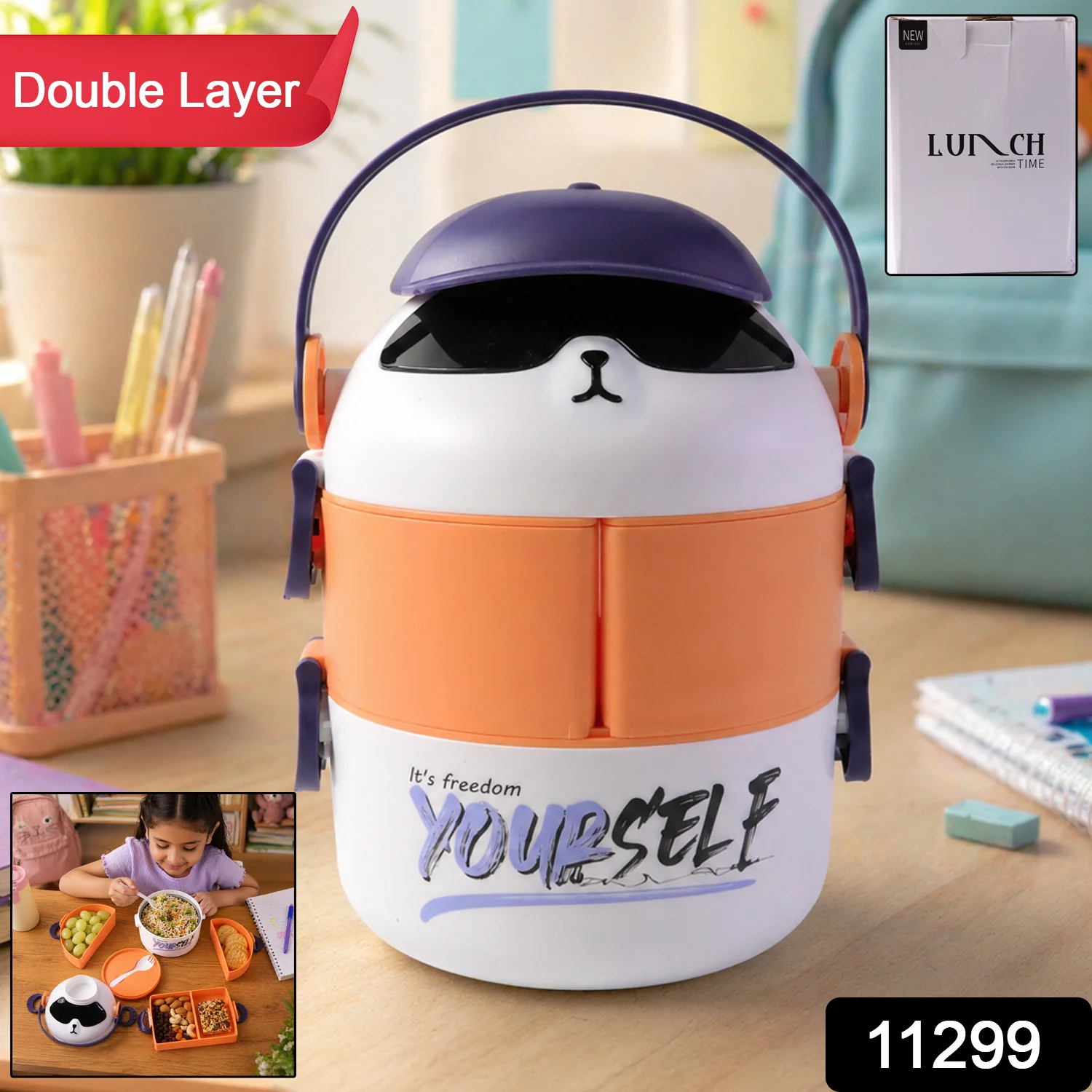 Cute Cartoon Double Layer Lunch Box (1 Pc) - Image 2