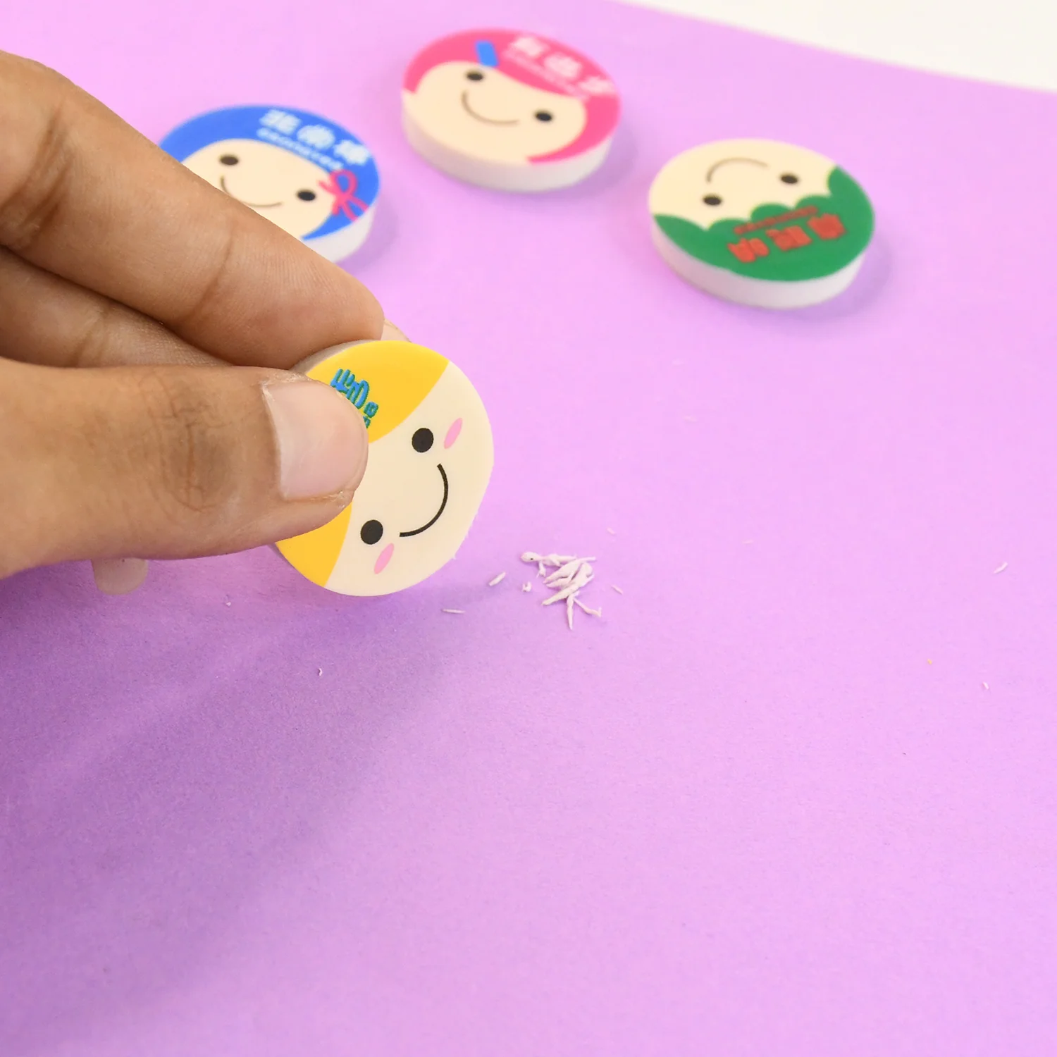 Cute Cartoon Face Erasers for School & Stationery Use (4 Pc) - Image 3