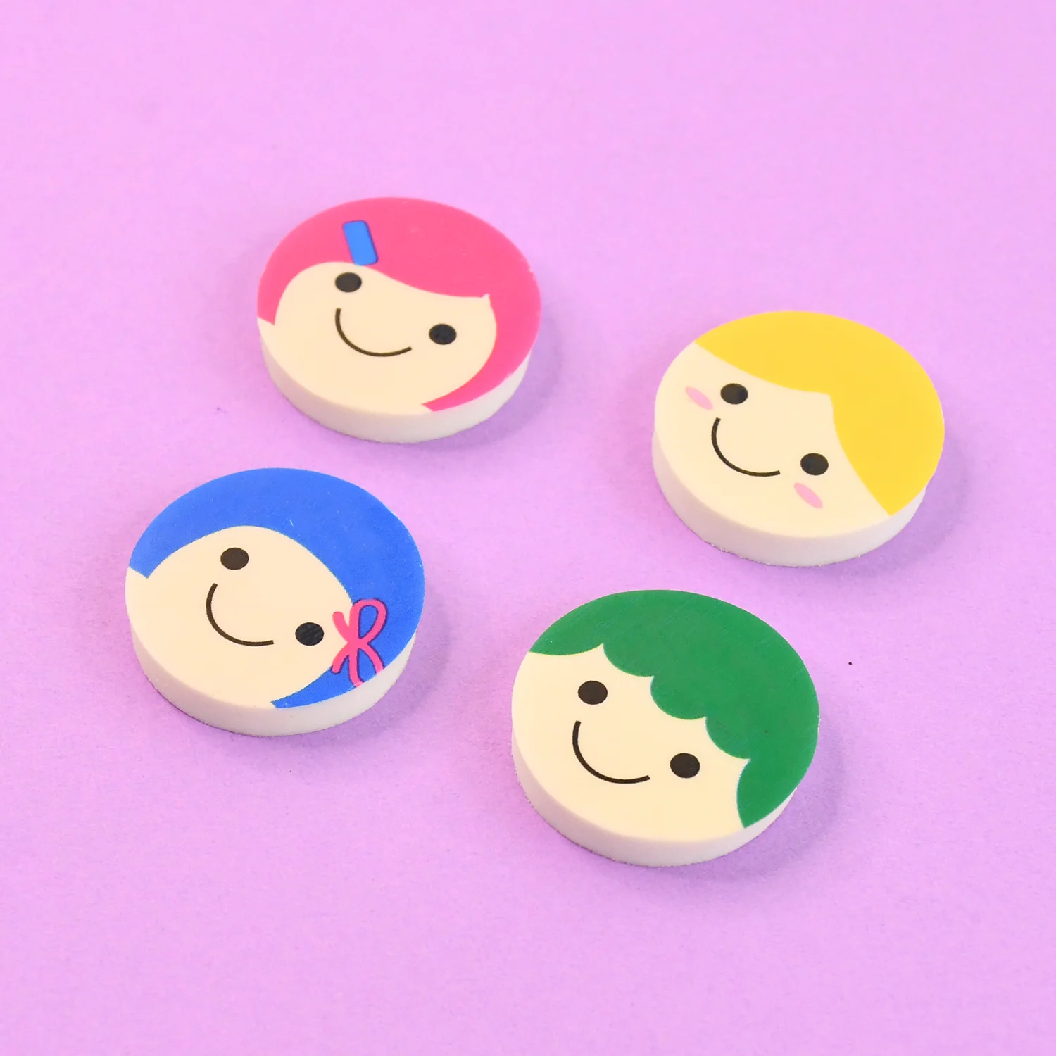 Cute Cartoon Face Erasers for School & Stationery Use (4 Pc) - Image 4
