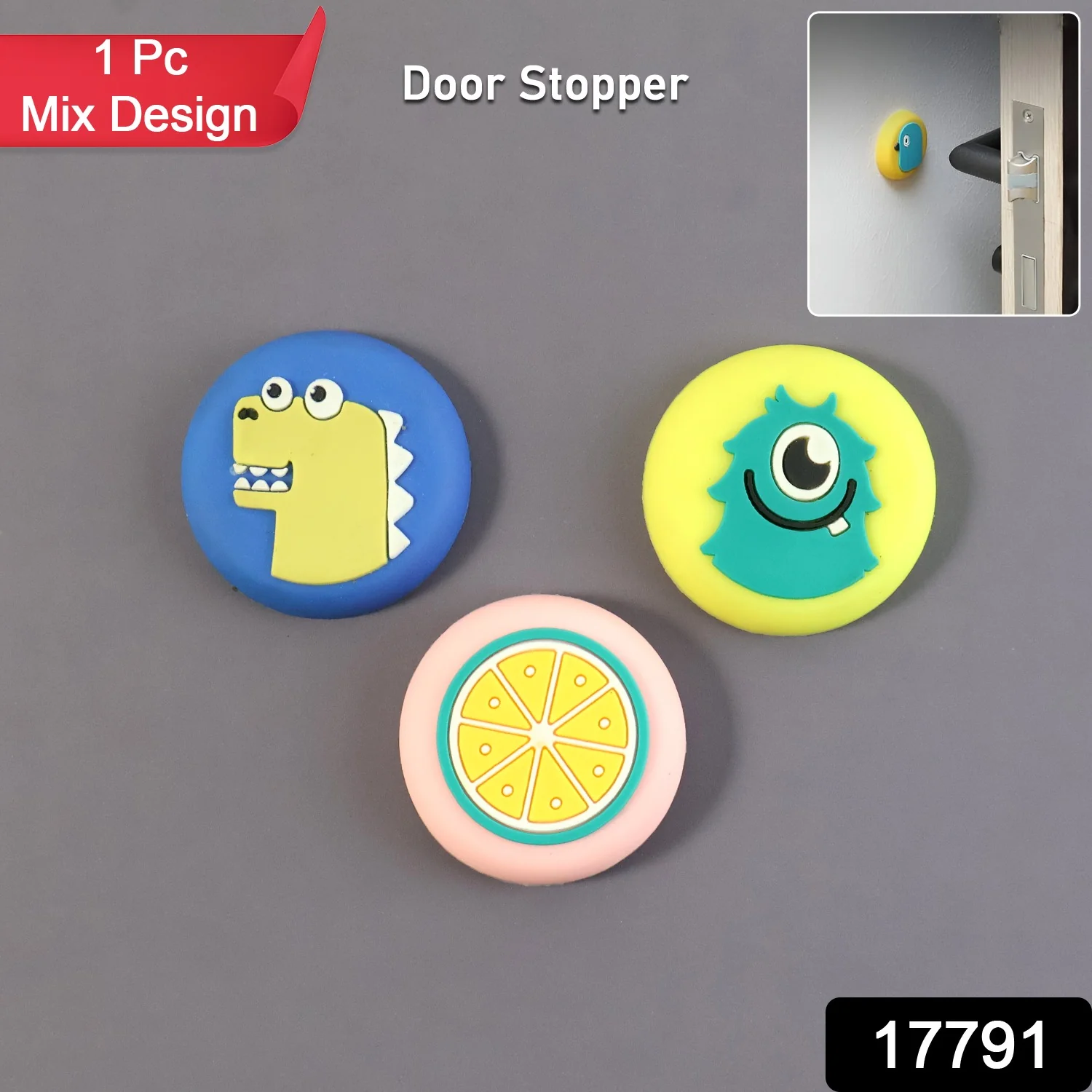Cute Cartoon & Fruit Design Wall Door Stopper Bumper  (1 Pc, Mix Design) - Image 2
