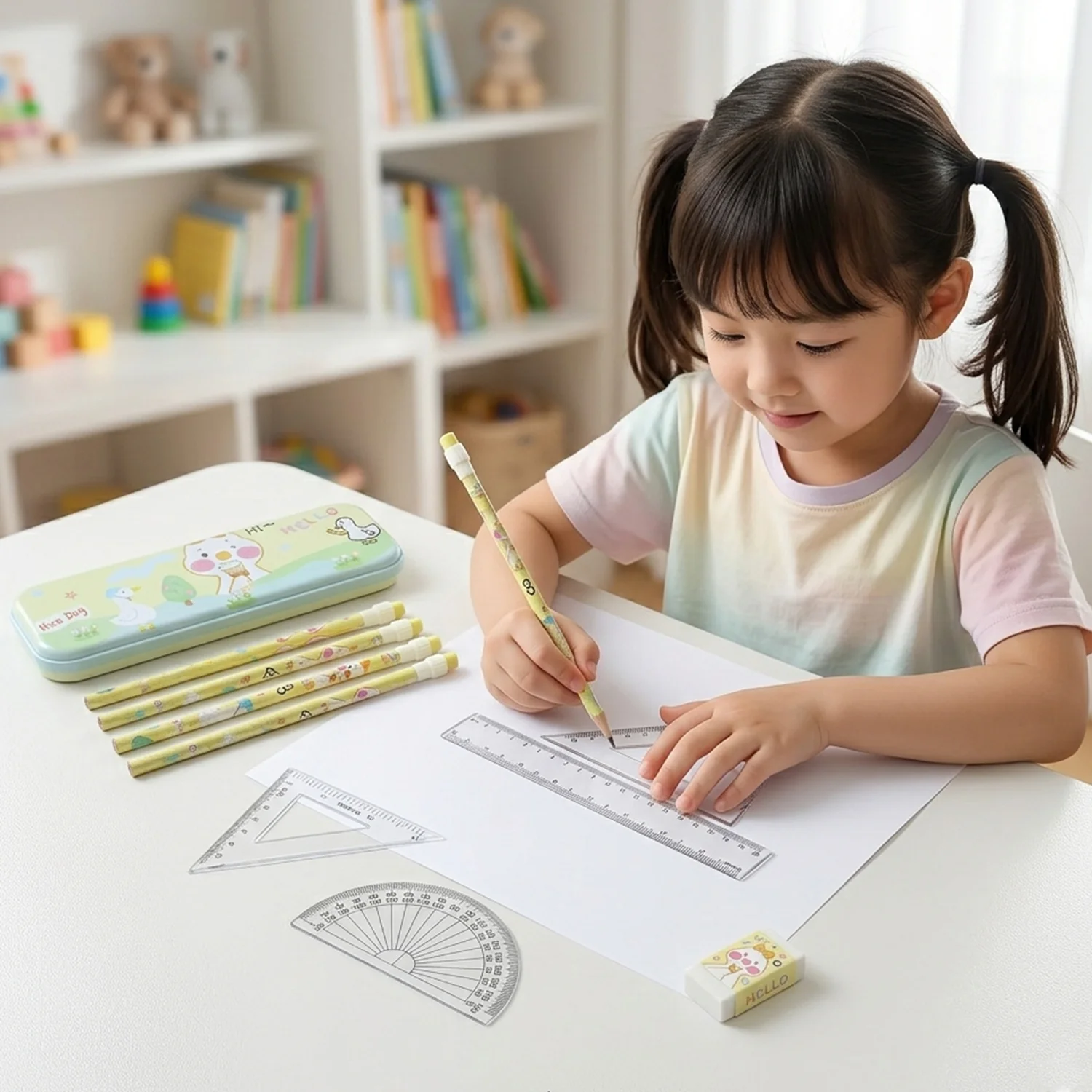 Cute Cartoon Geometry Box Stationery Set (1 Set) - Image 3