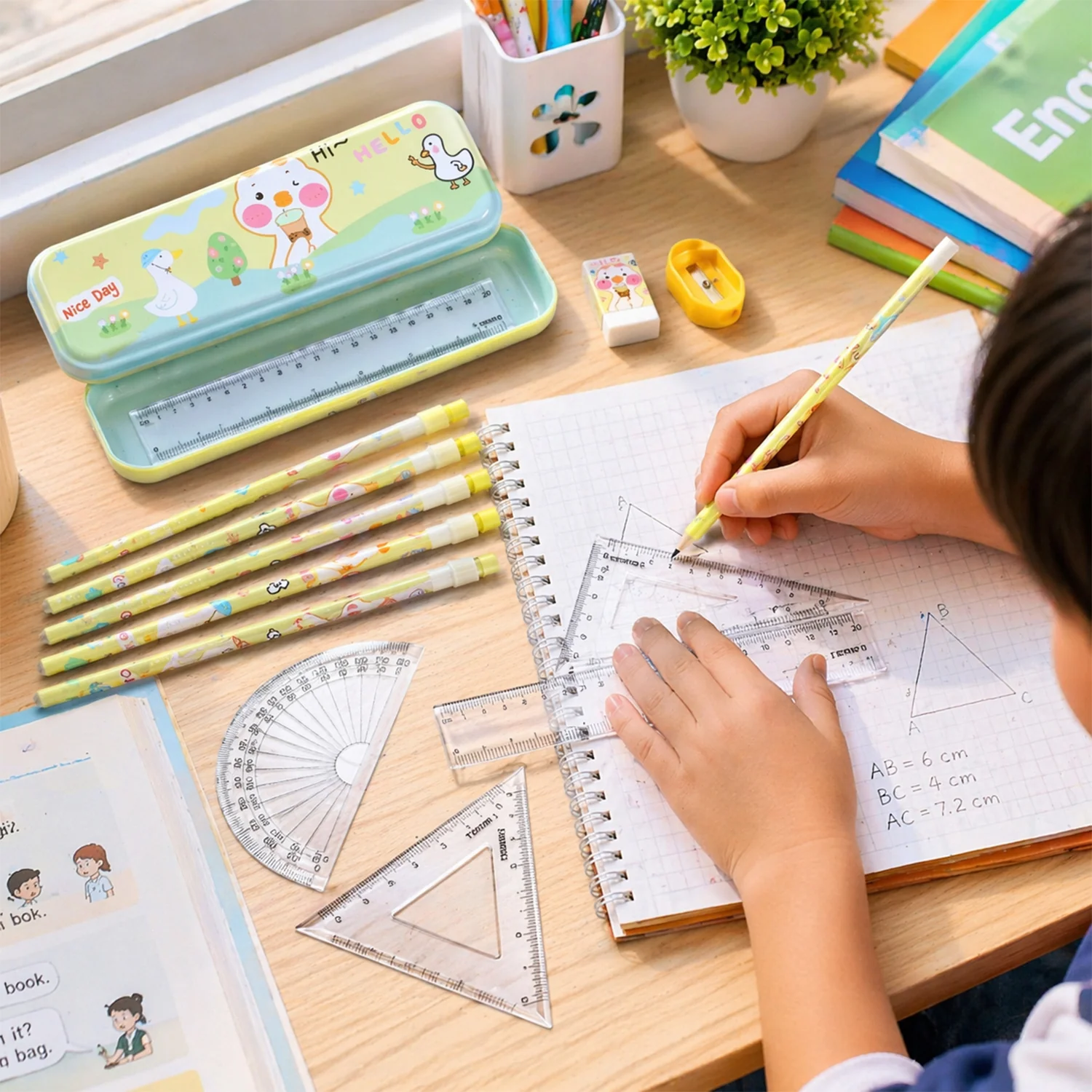 Cute Cartoon Geometry Box Stationery Set (1 Set) - Image 5