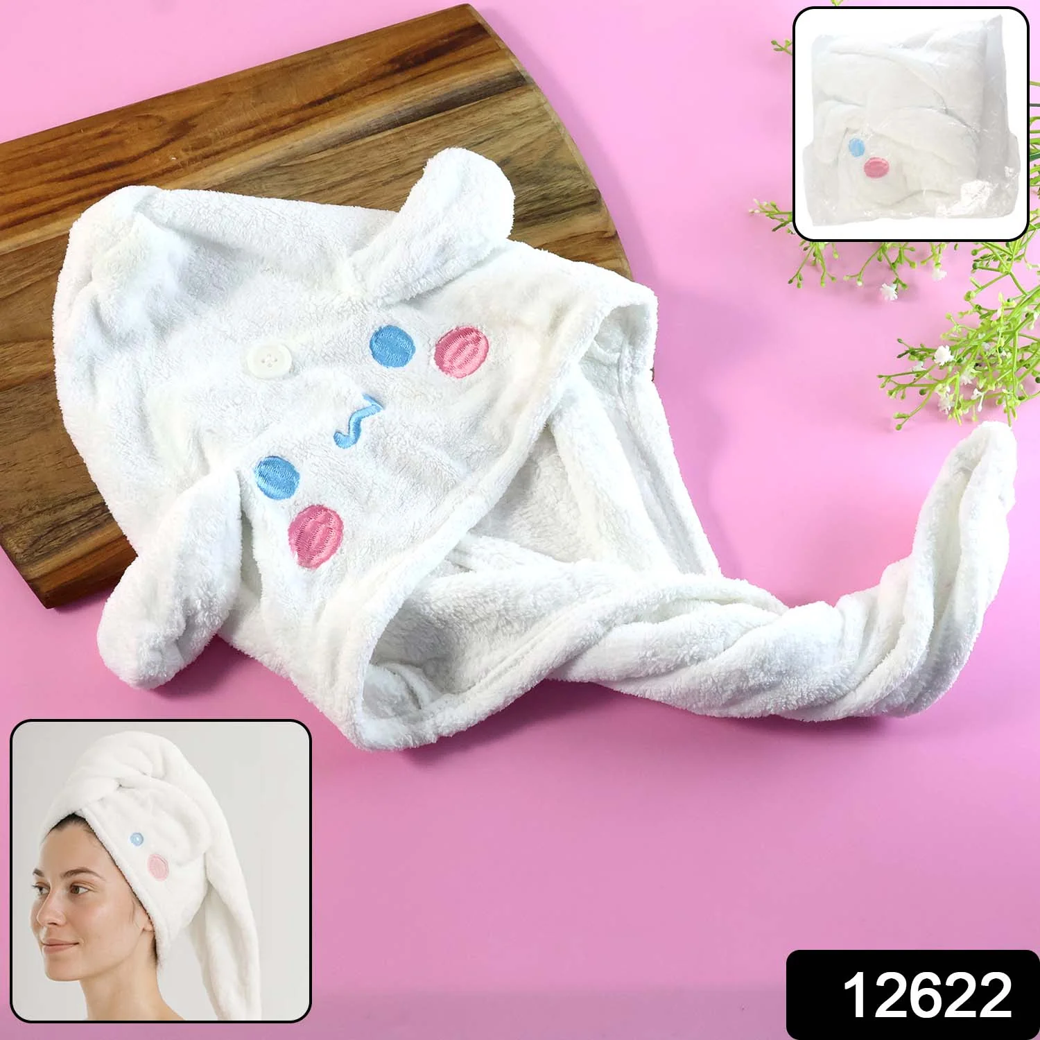 Cute Cartoon Hooded Hair Drying Towel Cap (1 Pc) - Image 2