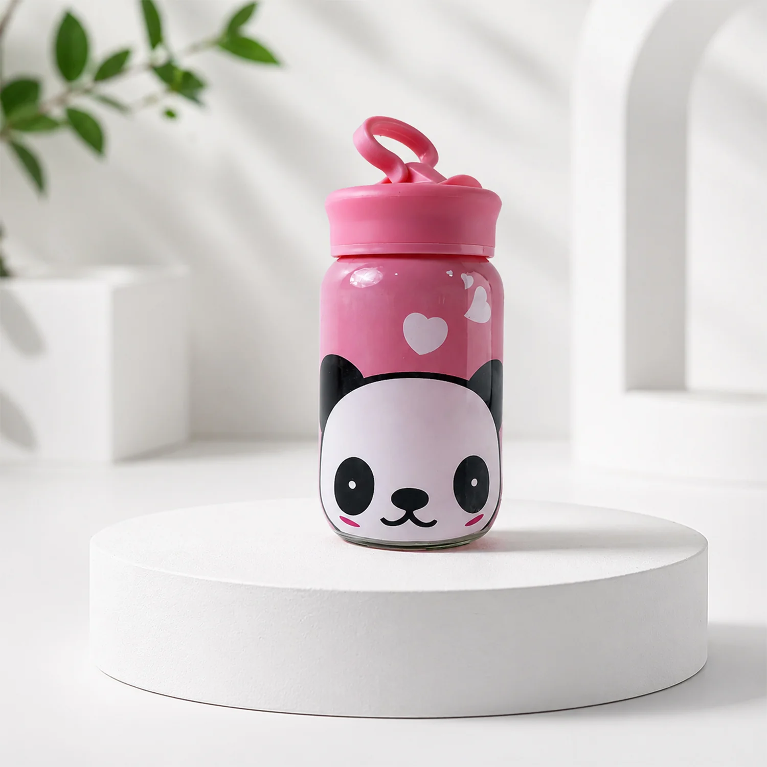 Cute Cartoon Printed Glass Drinking Bottle Cup with Lid (340 ML) - Image 3