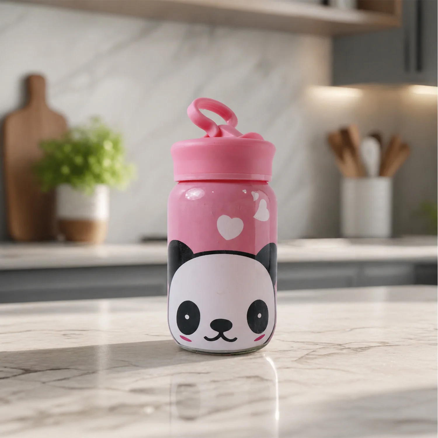 Cute Cartoon Printed Glass Drinking Bottle Cup with Lid (340 ML) - Image 7