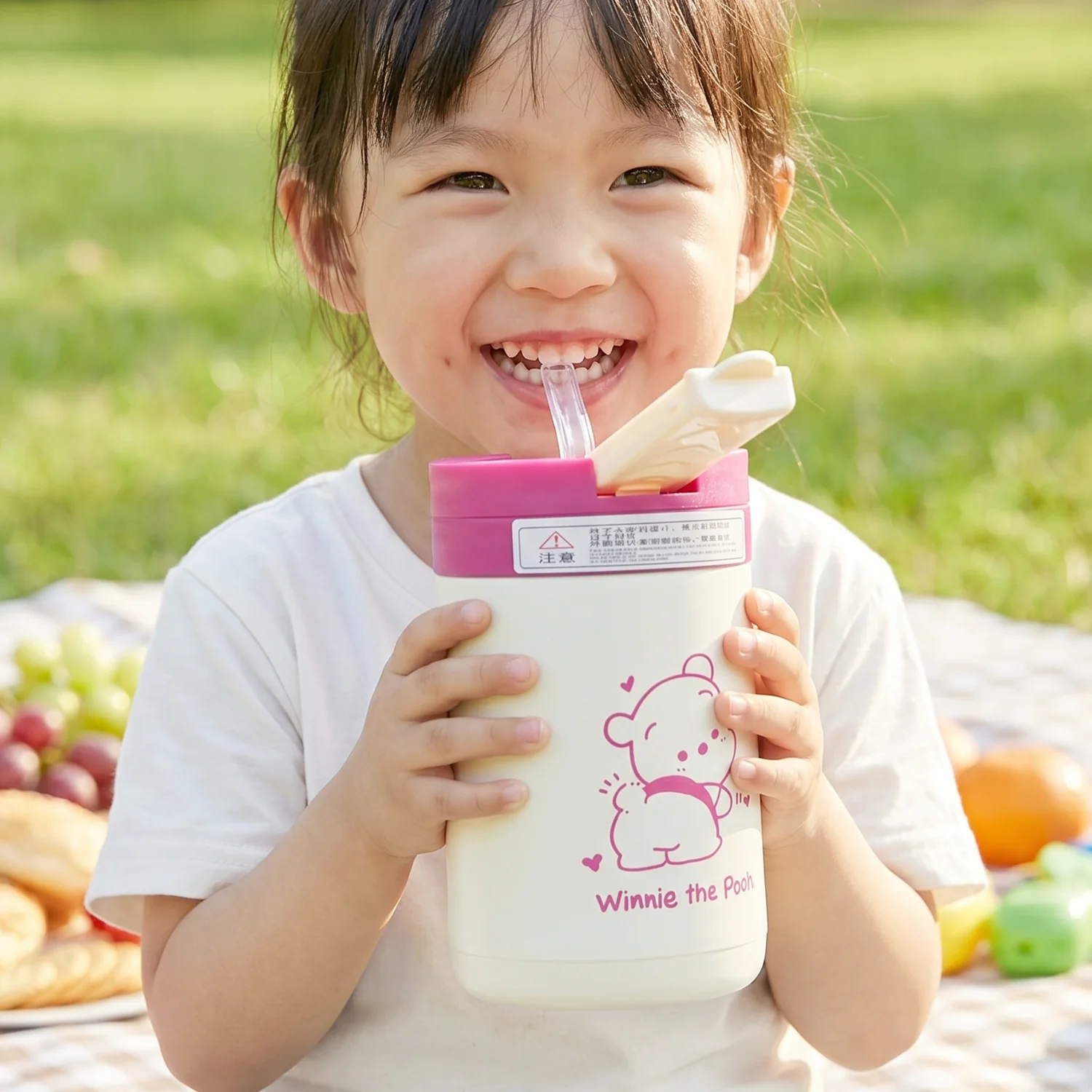 Cute Cartoon Printed Glass Tumbler with Lid and Straw (400 ML) - Image 3