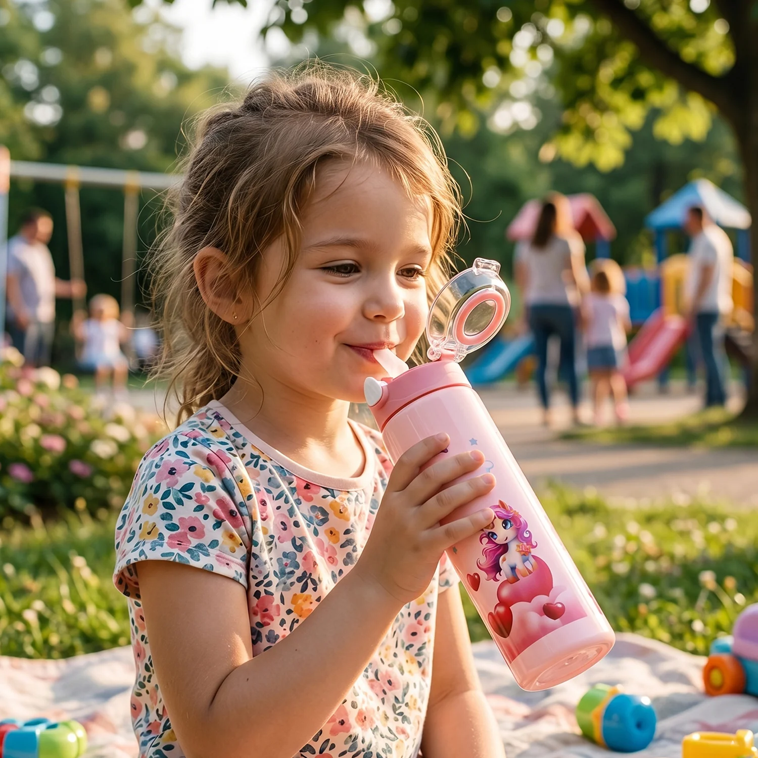 Cute Princess Printed Kids Water Bottle with Flip Top & Lid Straw - Image 4