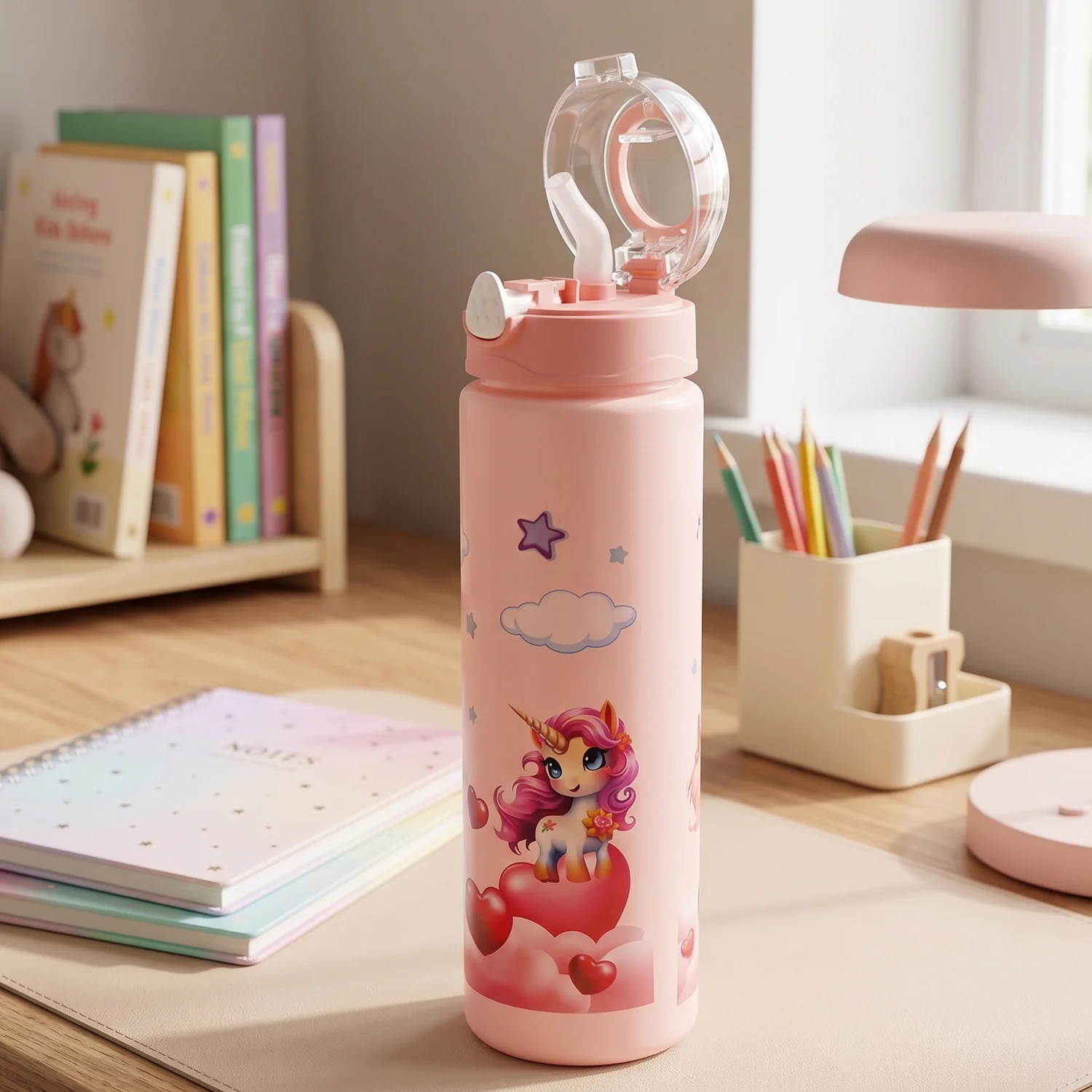 Cute Princess Printed Kids Water Bottle with Flip Top & Lid Straw - Image 7