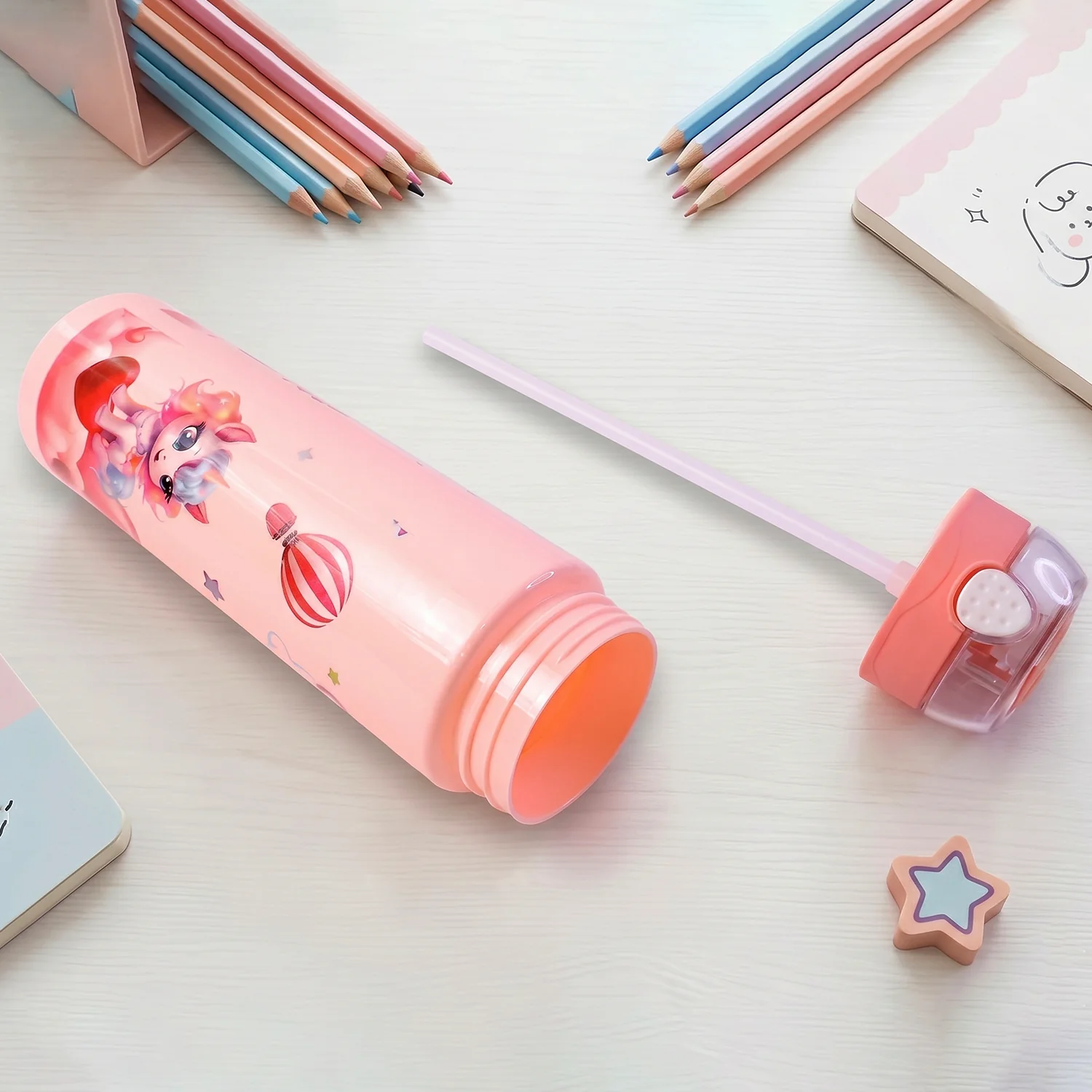Cute Princess Printed Kids Water Bottle with Flip Top & Lid Straw - Image 8