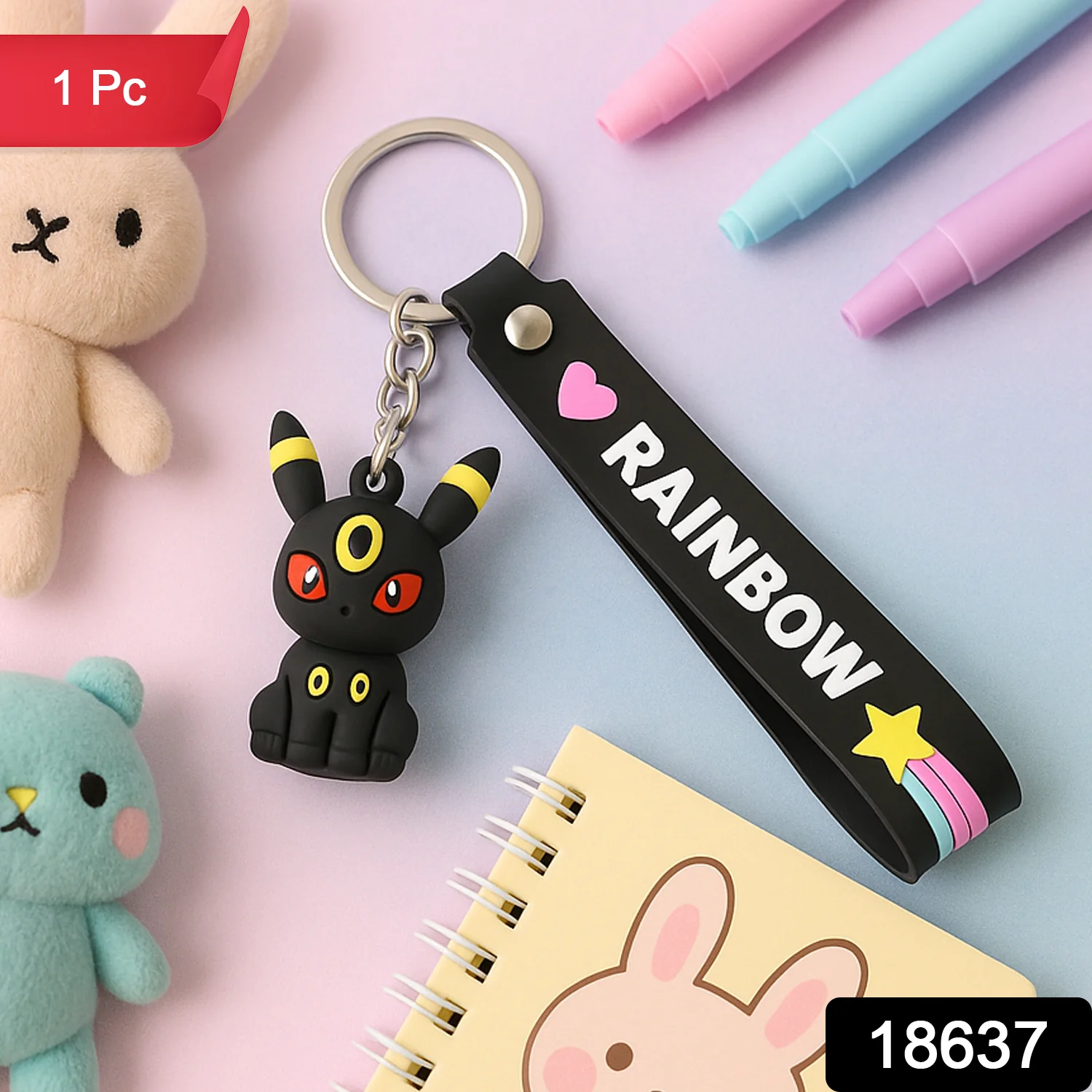 Cute Cartoon Silicone 3D Key Chain with Metal Hook & Strap (Pack of 1 / Mix Design) - Image 2